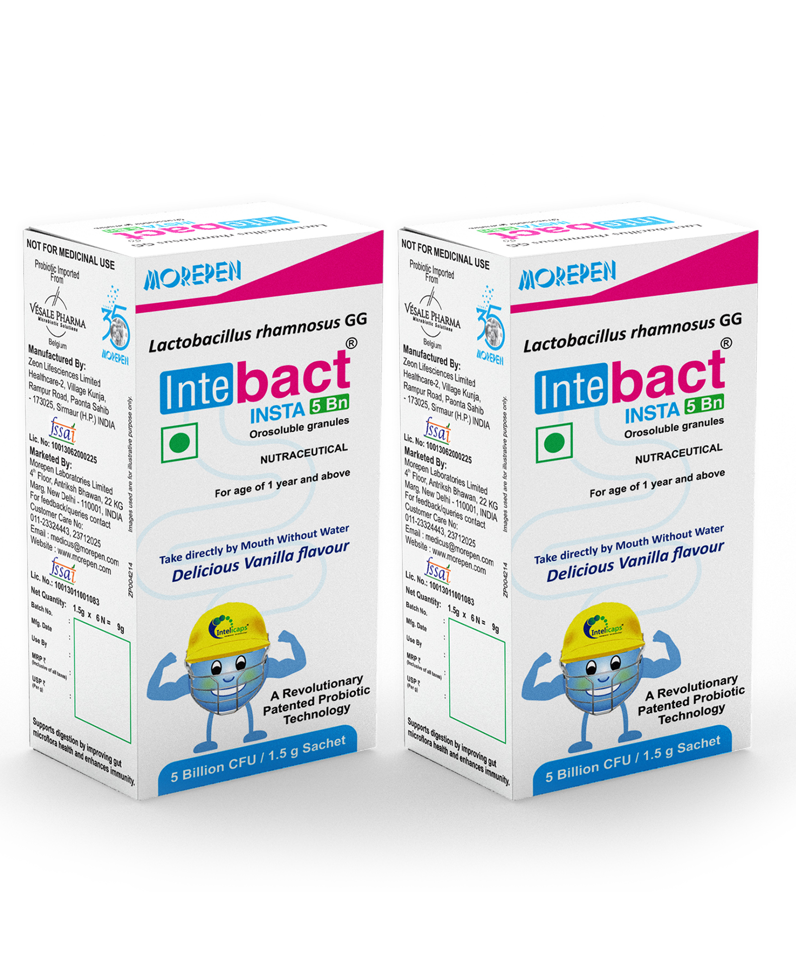 Morepen INTEBACT INSTA 5BN|Probiotics Supplement for Gut Health, Vanilla flavour - 6 Sachets Pack of 2-image-36