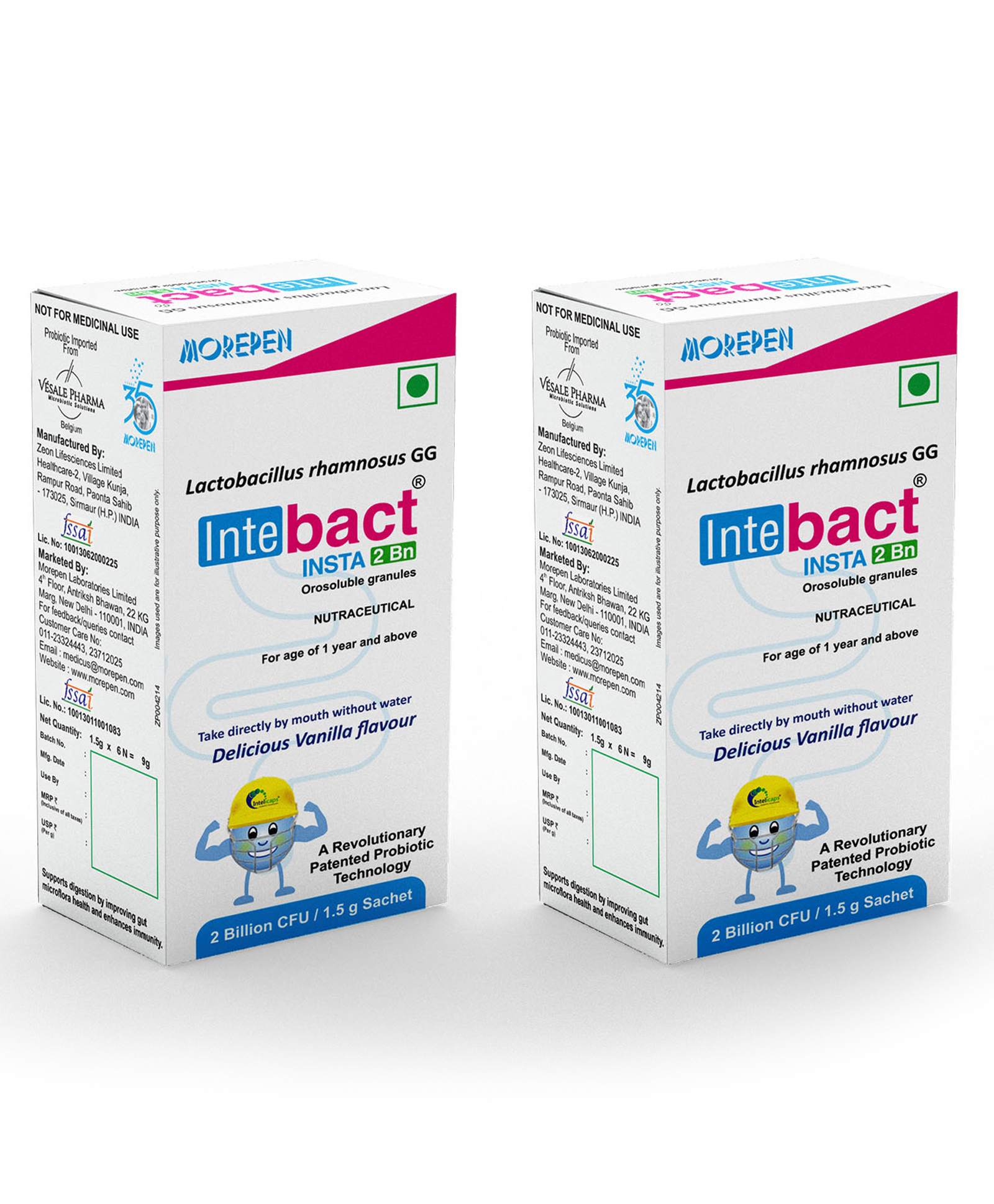 Morepen INTEBACT INSTA 2BN|Probiotics Supplement for Gut Health, Vanilla flavour - 6 Sachets - Pack of 2-image-33