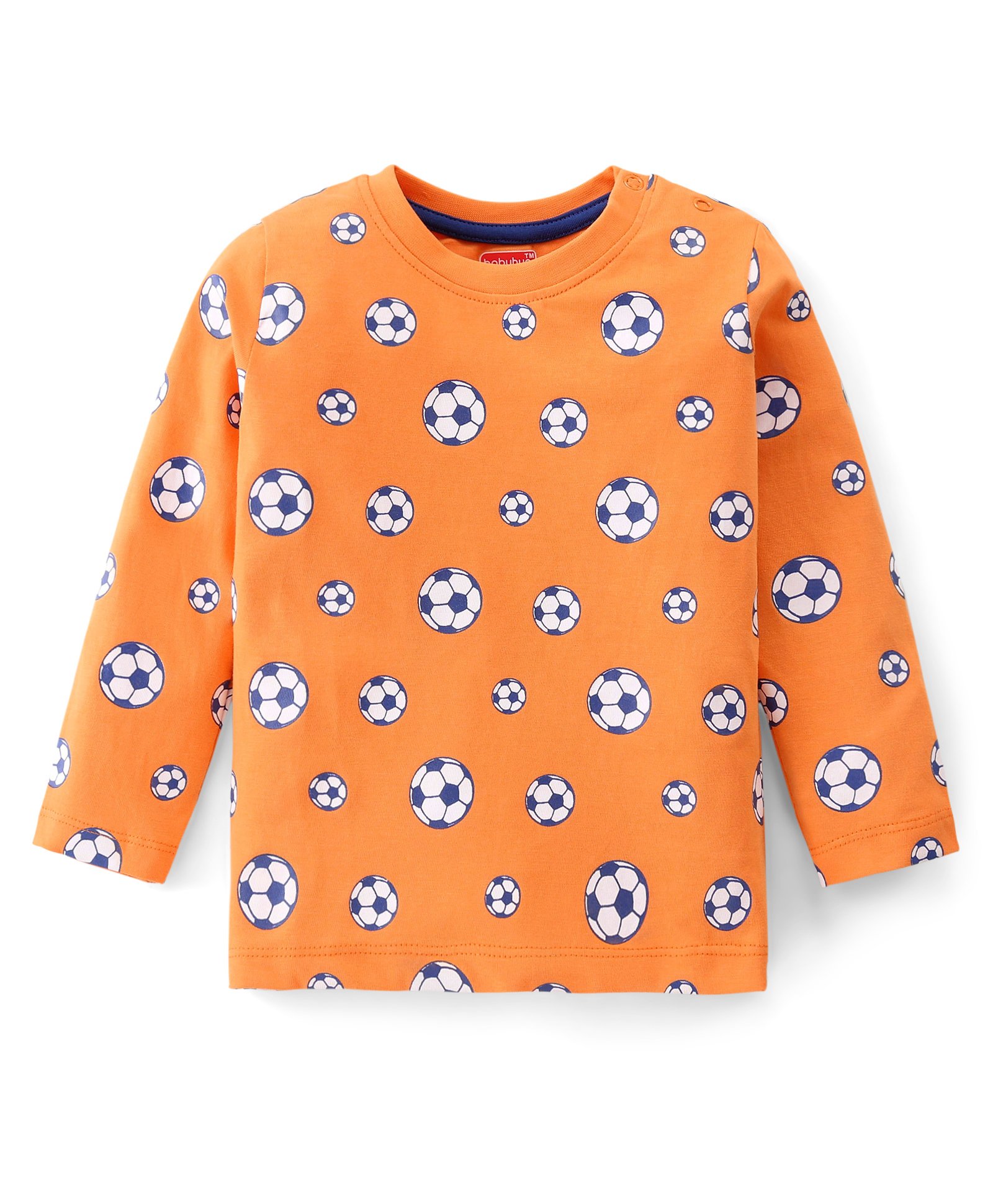 Babyhug Cotton Knit Full Sleeves T-Shirt with Football Print - Orange-picture-26