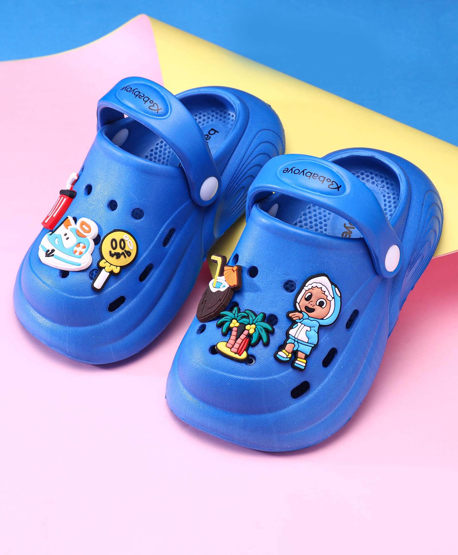 Babyoye Clogs with Backstrap Beach Theme Applique - Blue-image-2
