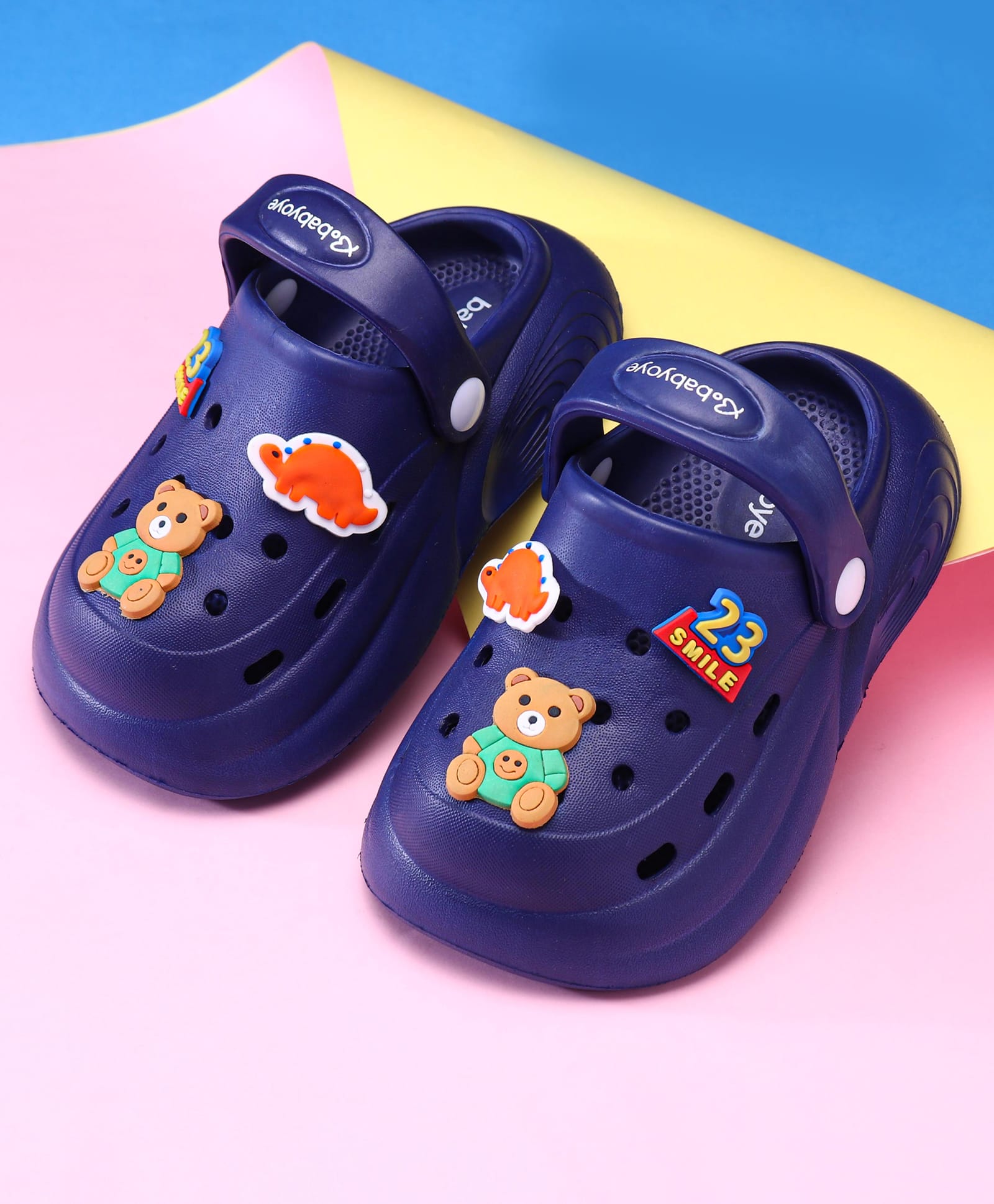 Babyoye Clogs with Backstrap Closure & BearApplique - Navy Blue-picture-14