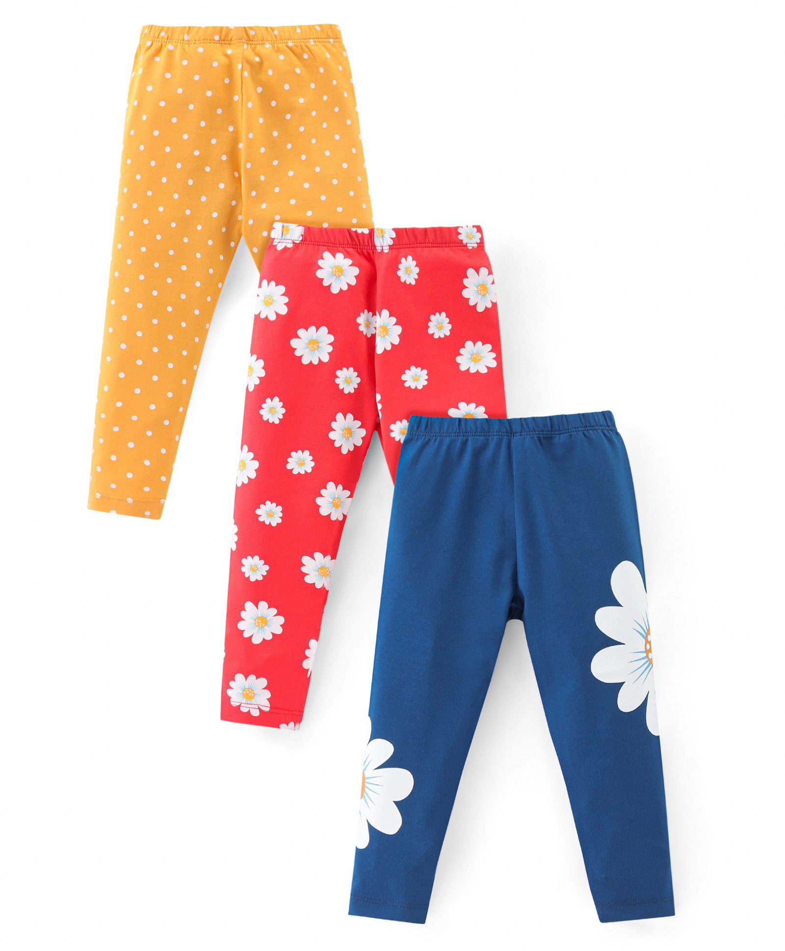 Babyhug Cotton Lycra Knit Full Length Stretchable Leggings with Floral & Polka Dots Print Pack of 3 - Multicolour-picture-33