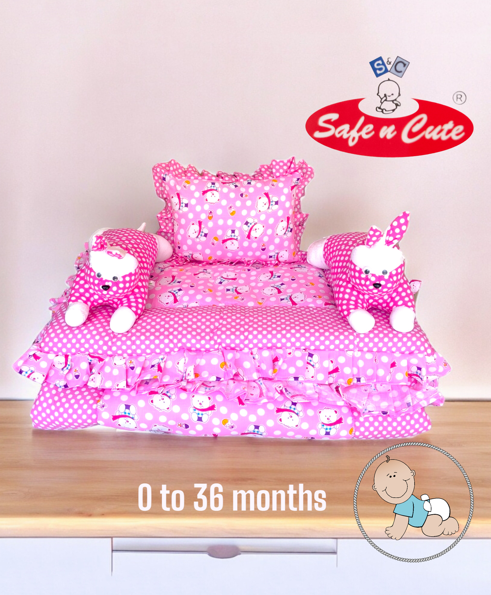 Safe n Cute Newborn Baby Cotton Rabbit Sleeping Bedding Set (0-36 Months) pink-picture-37