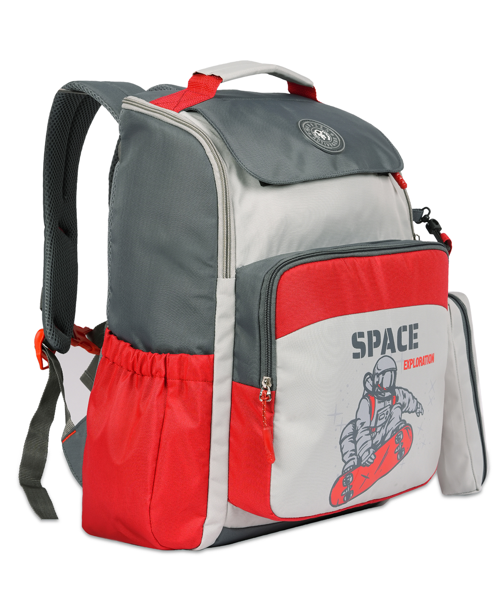 Citizen Space Kids School Backpack with Free Pencil Stationary Pouch | 24L Polyester Unisex Casual Backpack/Daypack/Travel Backpack/School Bag for Boys & Girls - 17 Inches - Grey-picture-10