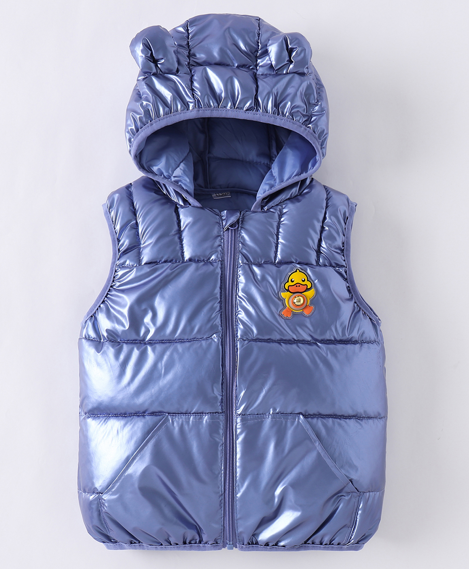 Kookie Kids Sleeveless Padded Hooded Jacket with Ears Applique & Duck Patch Detailing - Sky Blue-picture-15
