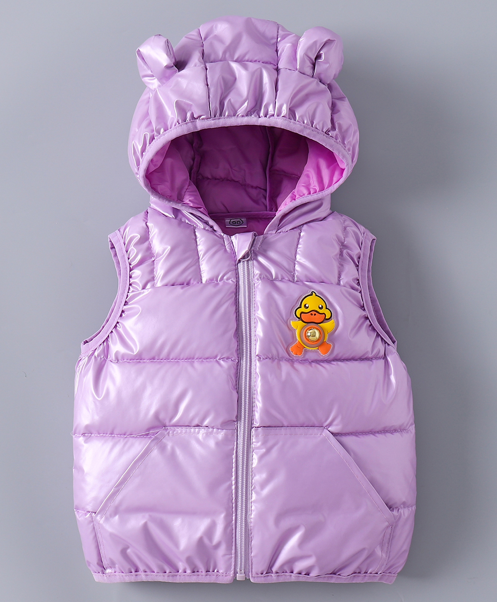 Kookie Kids Sleeveless Padded Hooded Jacket with Ears Applique & Duck Patch Detailing - Lavender-image-31