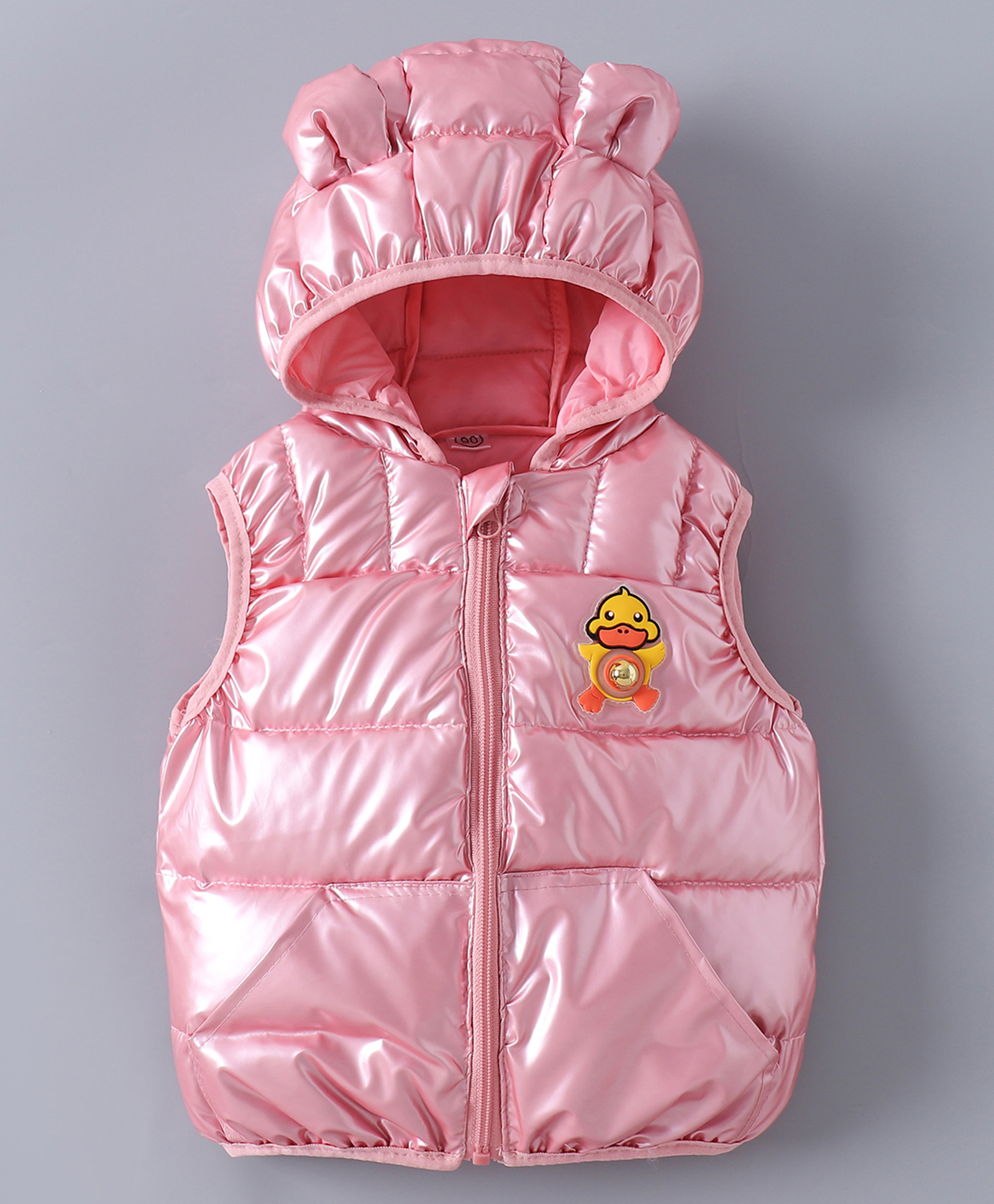 Kookie Kids Sleeveless Padded Hooded Jacket with Ears Applique & Duck Patch Detailing - Pink-image-22
