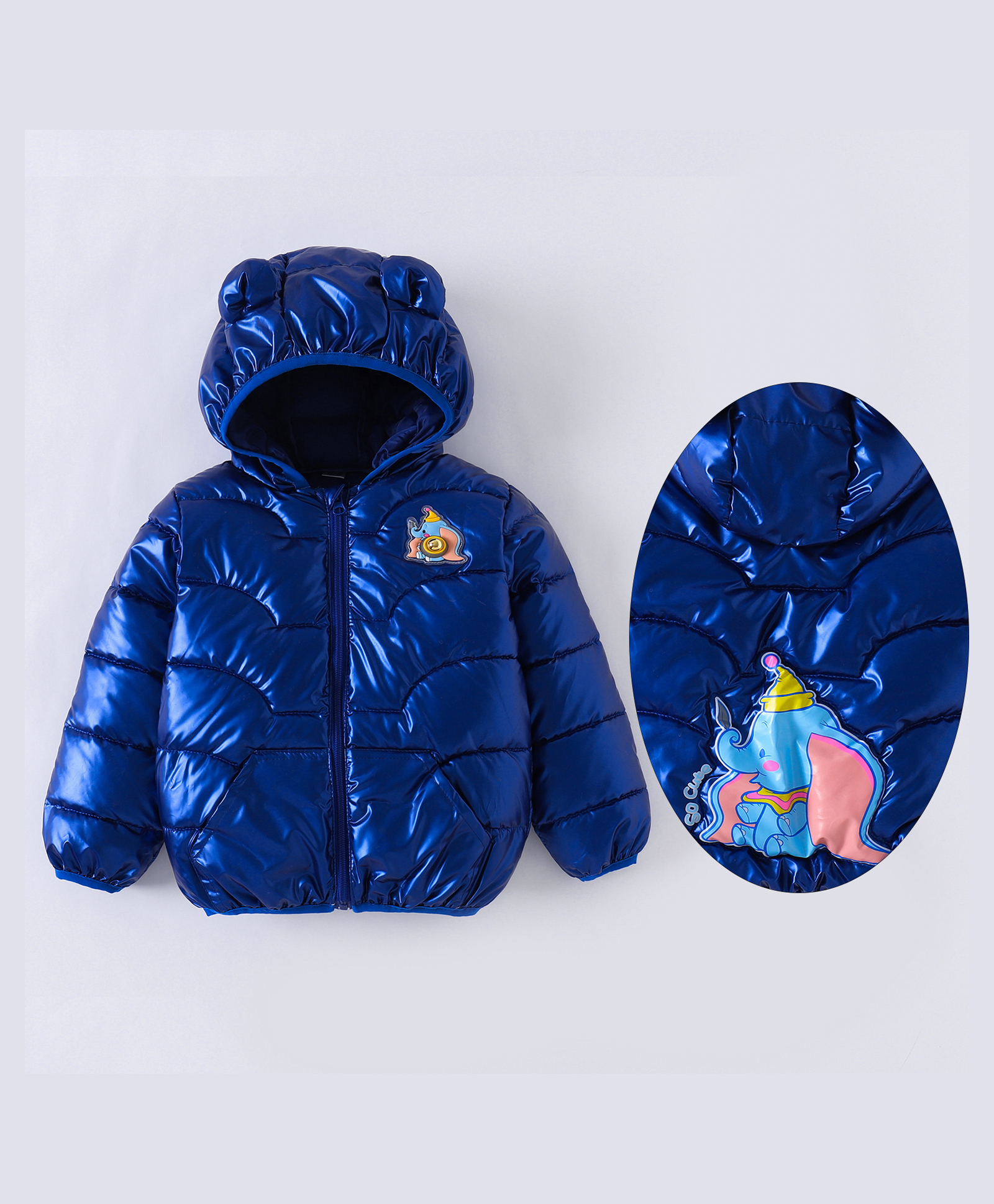 Kookie Kids Full Sleeves Padded Hooded Jacket with Elephant Patch Detailing - Navy Blue-picture-16