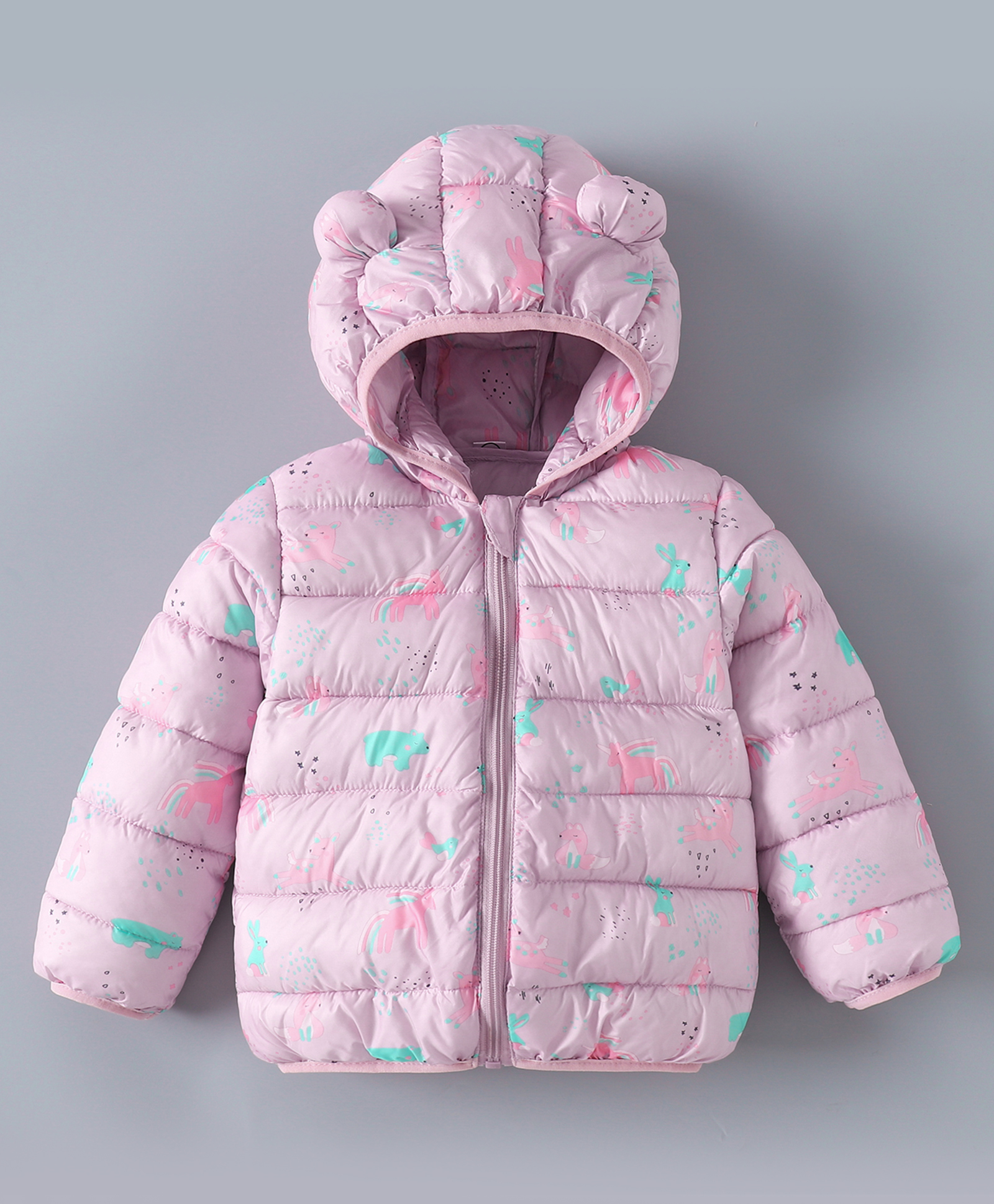 Kookie Kids Full Sleeves Hooded Padded Winter Jacket Animal & Unicorn Print - Light Pink-image-46