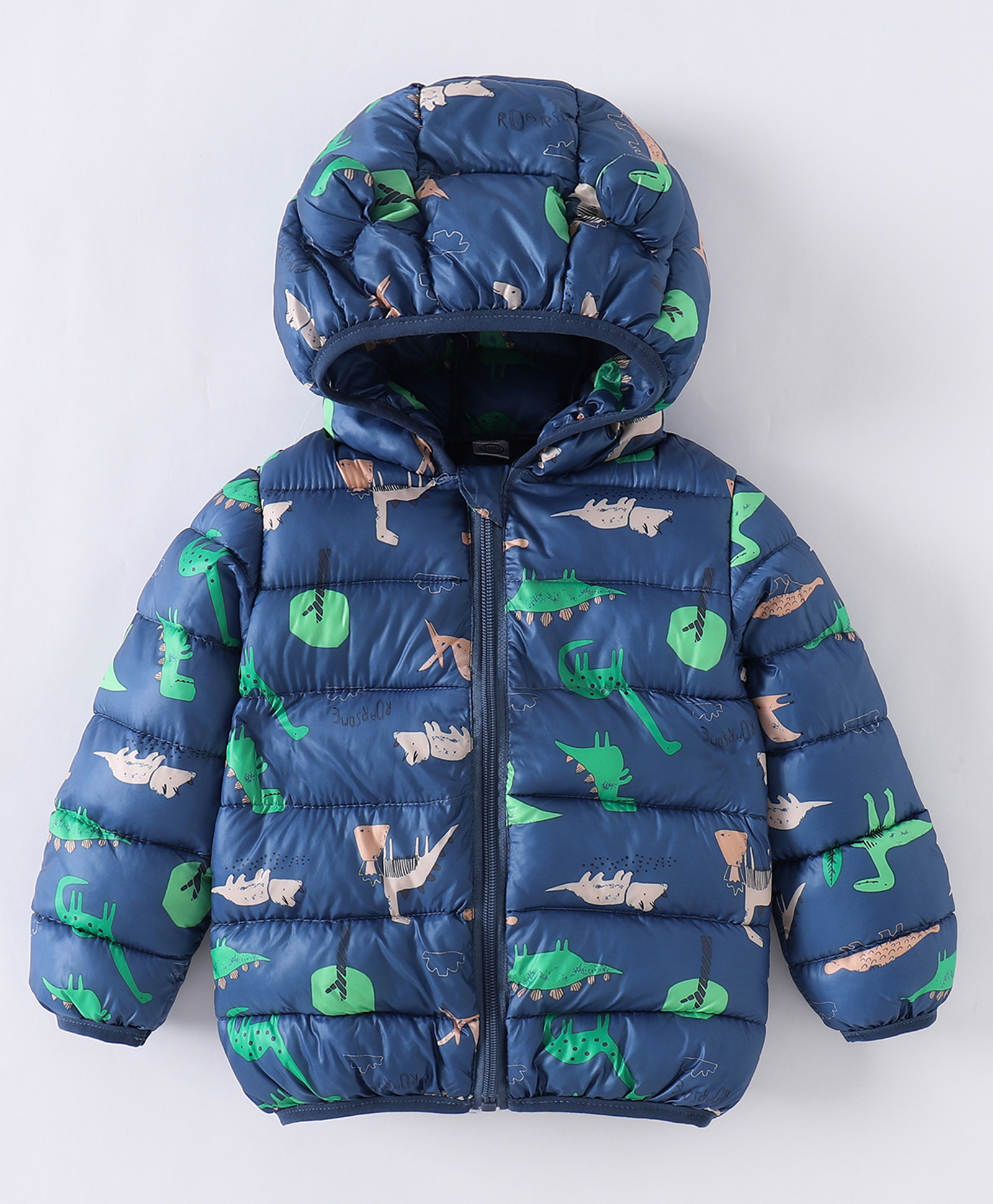 Kookie Kids Full Sleeves Padded Hooded Jacket with Dino Print & Ears Applique - Navy Blue-image-40