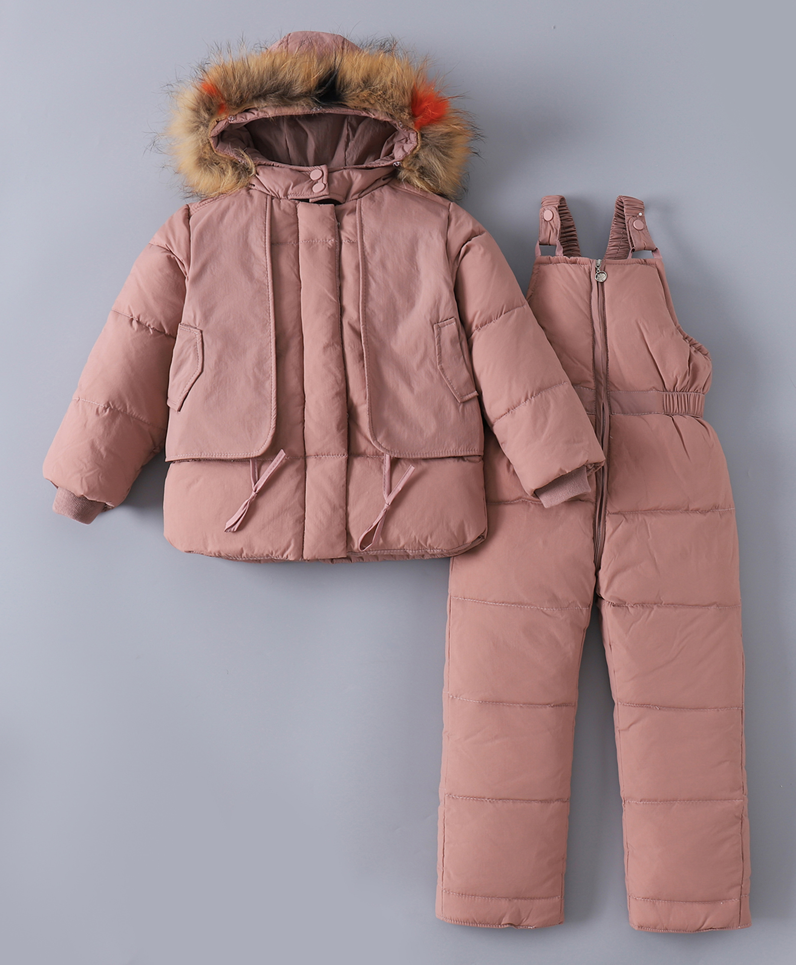 Kookie Kids Full Sleeves Hooded Winter Wear Suit With Padded Jumper Pants - Pink-image-9