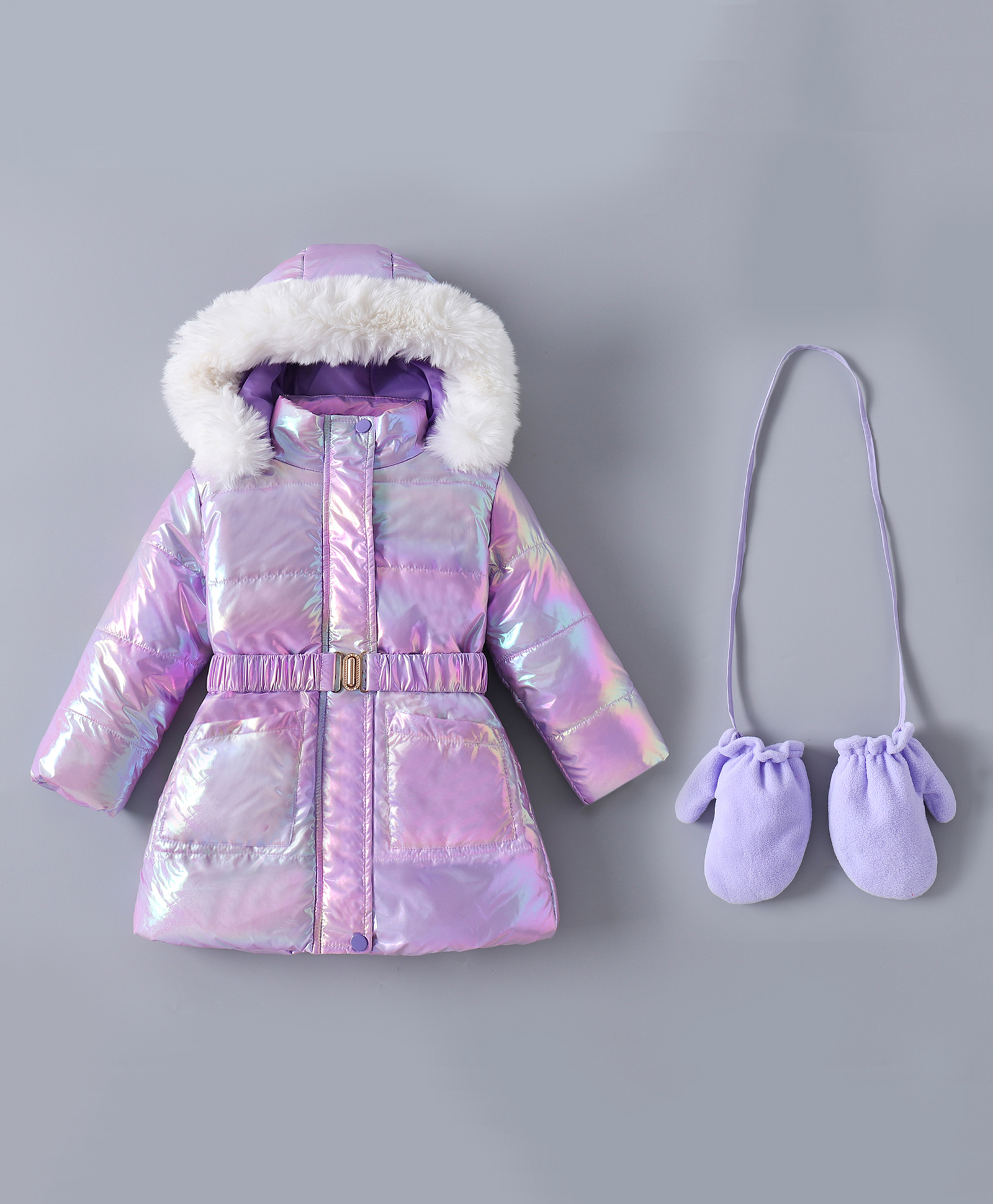 Kookie Kids Full Sleeves Padded Hooded Jacket with Gloves & Pockets - Purple-image-42