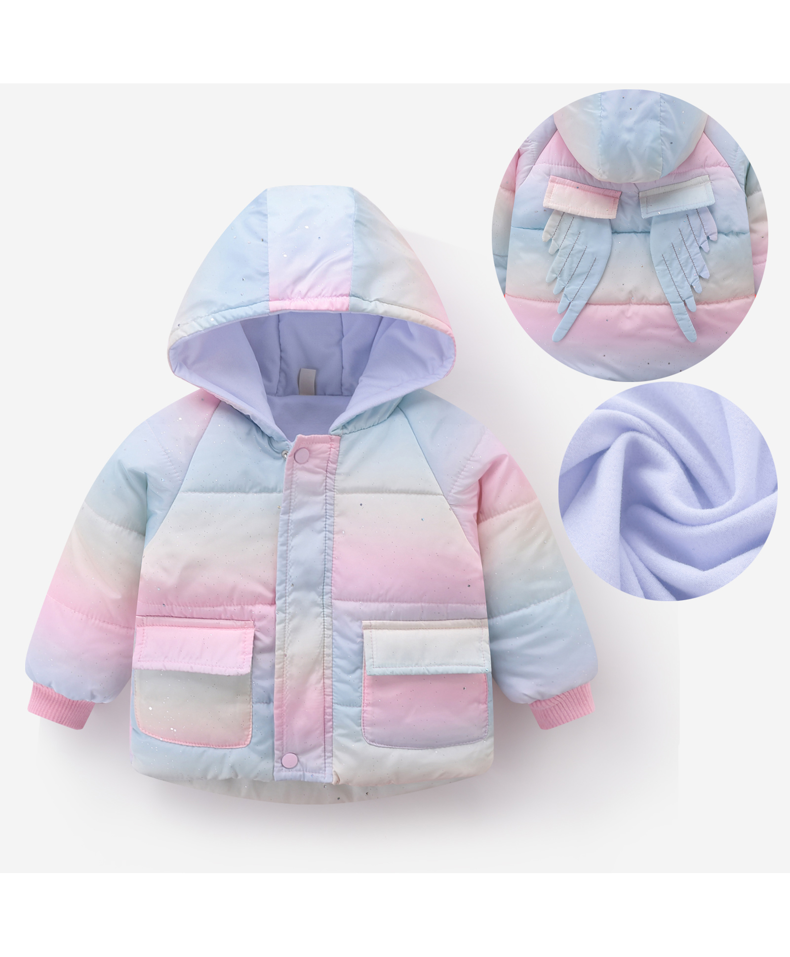 Kookie Kids Full Raglan Sleeves Padded Hooded Shimmered Jacket with Pockets - Lavender & Pink-image-38