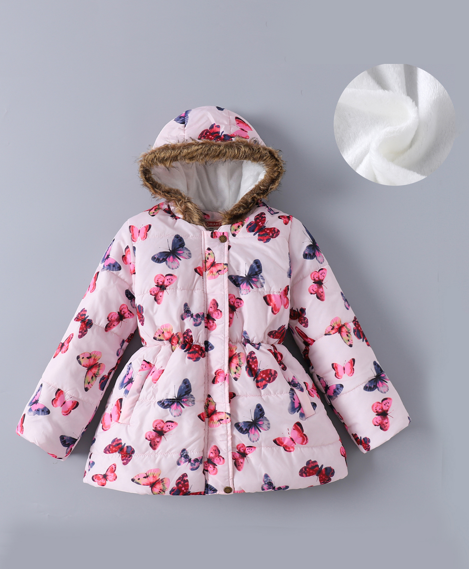 Kookie Kids Full Sleeves Padded Hooded Jacket with Butterfly Print & Pockets - Pink-image-28