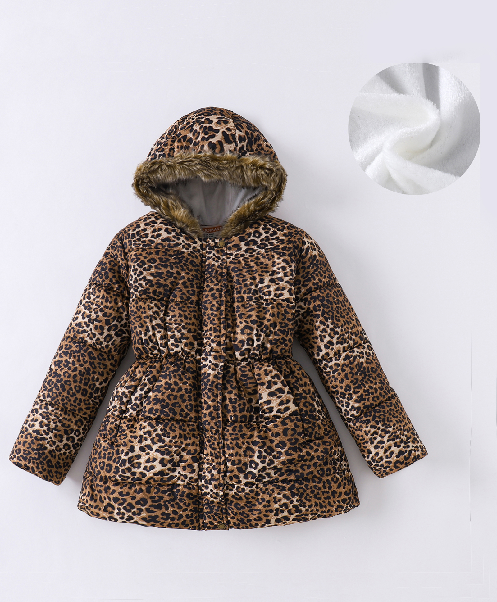 Kookie Kids Full Sleeves Cheetah Printed Padded Hooded Jacket with Fur Detailing - Brown-image-27
