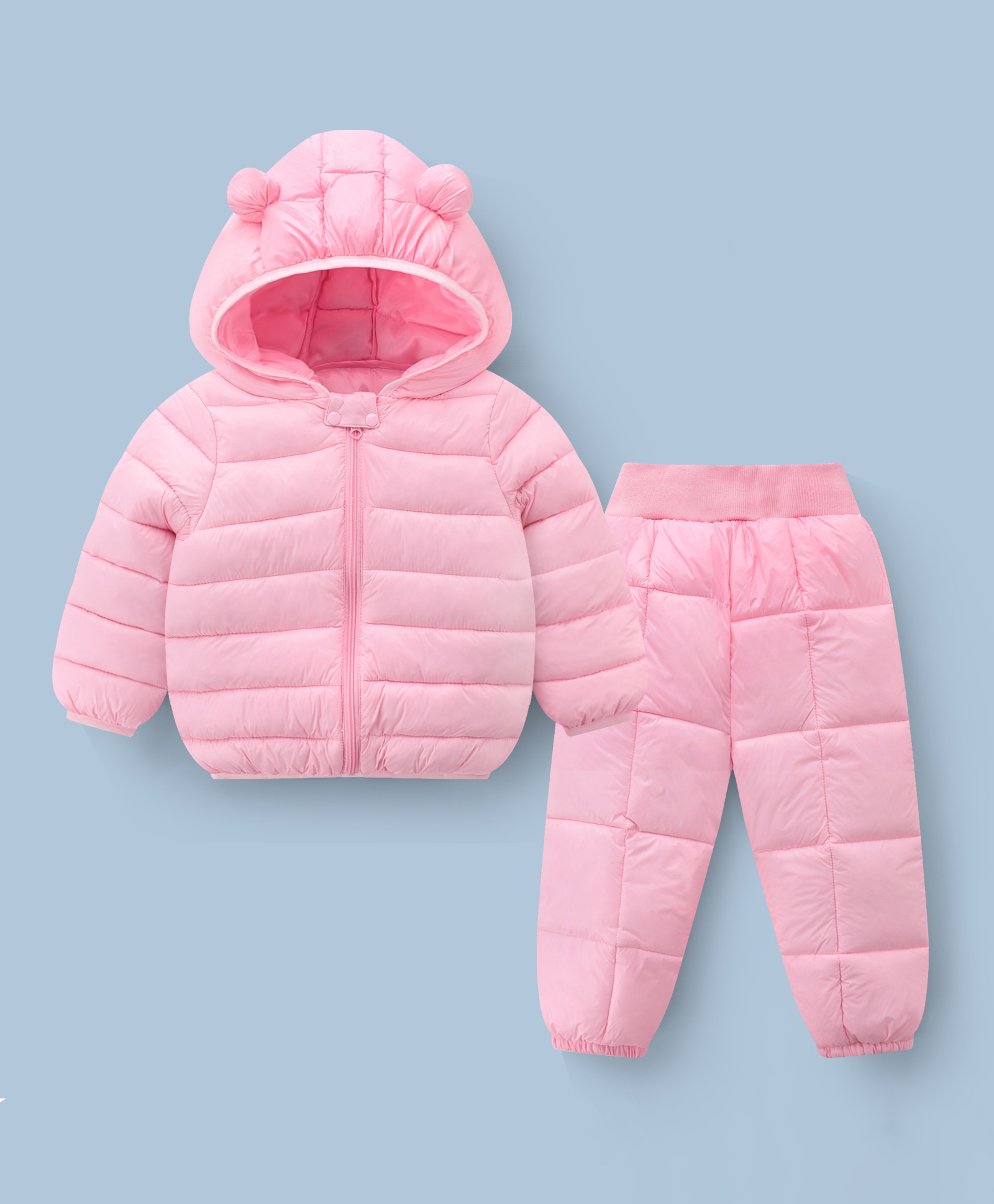 Kookie Kids Full Sleeves HoodedFront Zipper Puffer Winter Wear Co-Ord Set - Pink-image-36