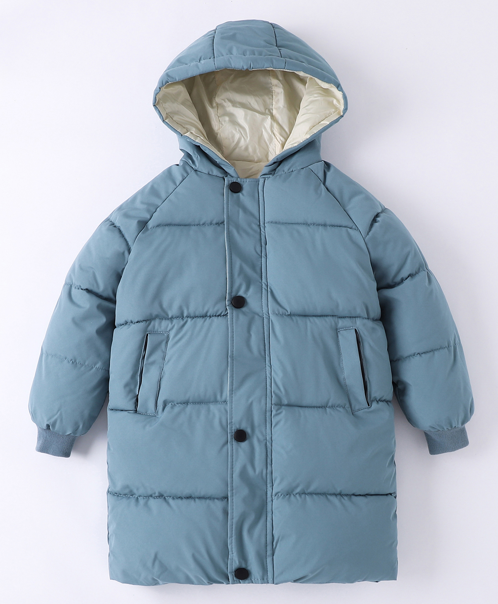 Kookie Kids Full Raglan Sleeves Hooded Padded Jacket - Blue-image-3