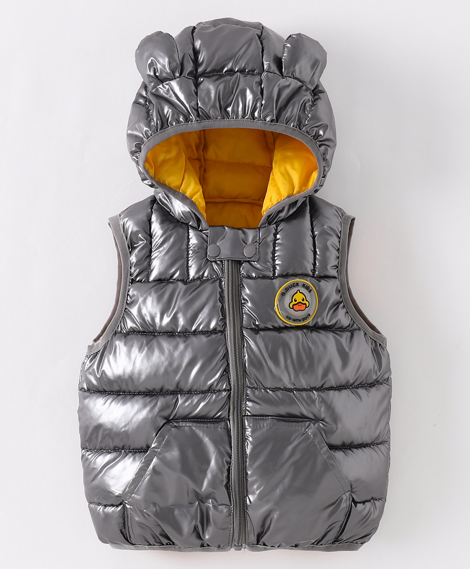 Kookie Kids Sleeveless Padded Hooded Jacket with Ears Applique & Duck Patch Detailing - Charcoal Grey-image-36