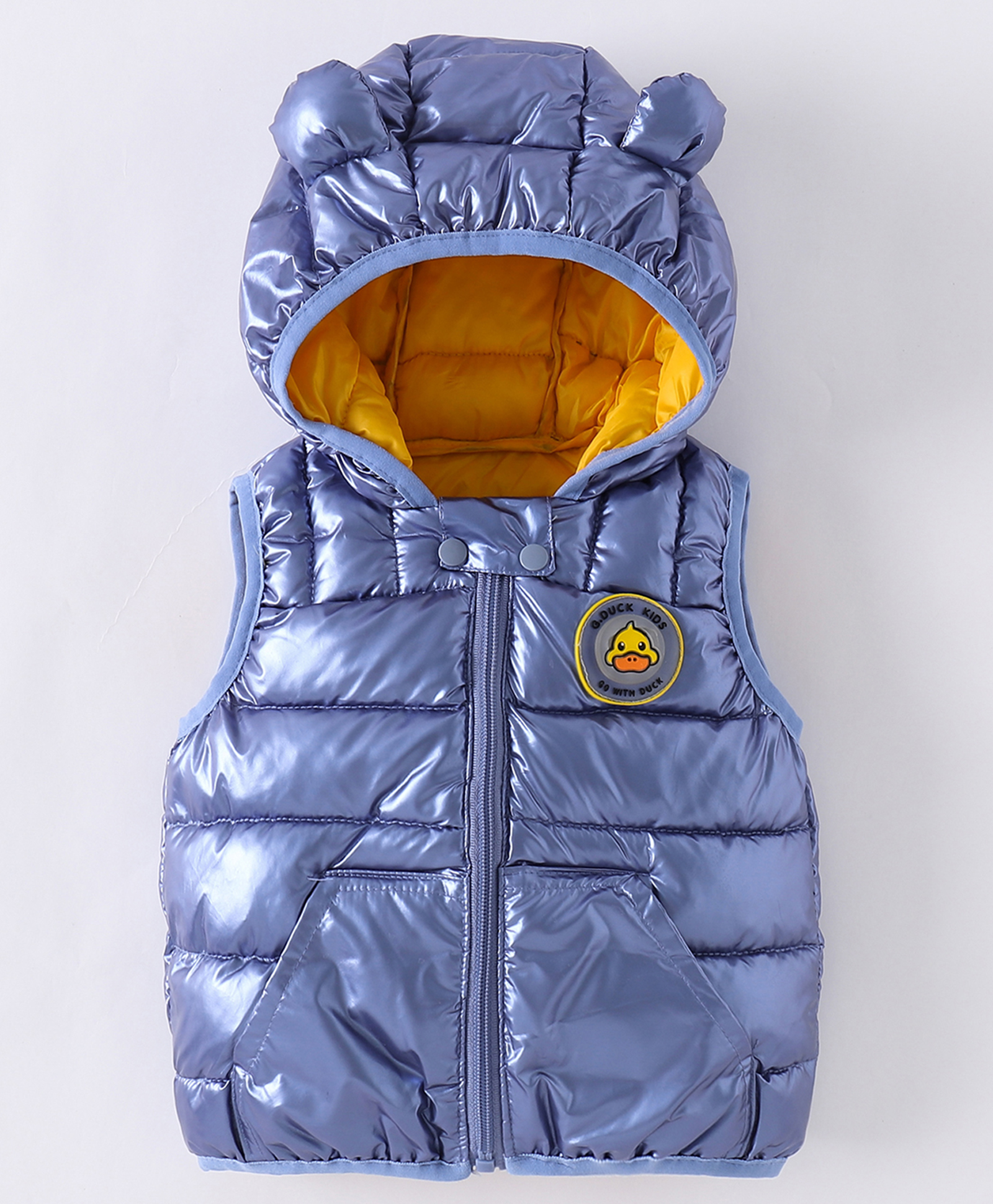 Kookie Kids Sleeveless Padded Hooded Jacket with Ears Applique & Duck Patch Detailing - Light Blue-image-35