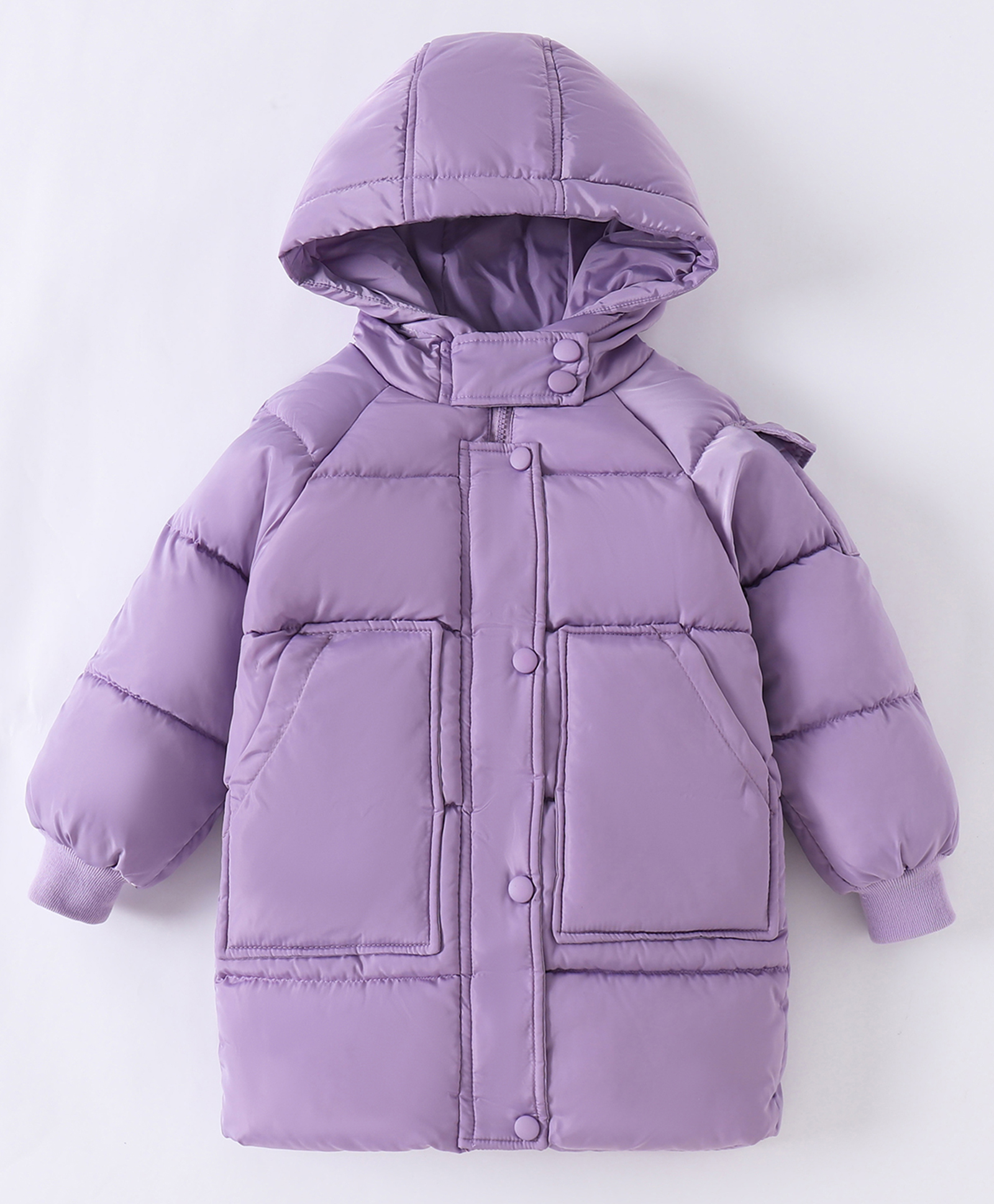 Kookie Kids Full Raglan Sleeves Padded Hooded Jacket with Solid Colour - Purple-image-39