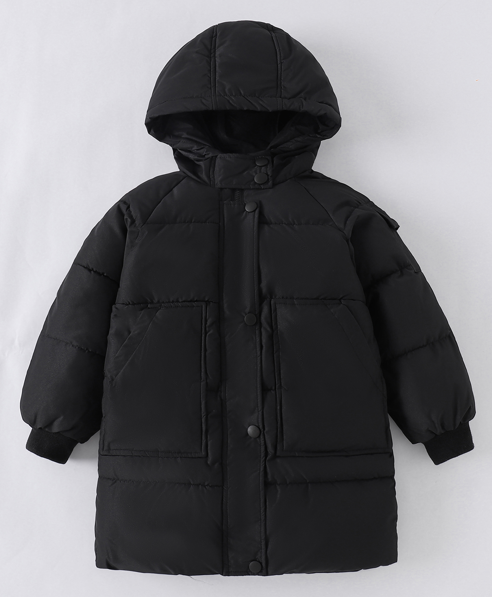 Kookie Kids Full Raglan Sleeves Padded Hooded Jacket with Solid Colour - Black-image-37