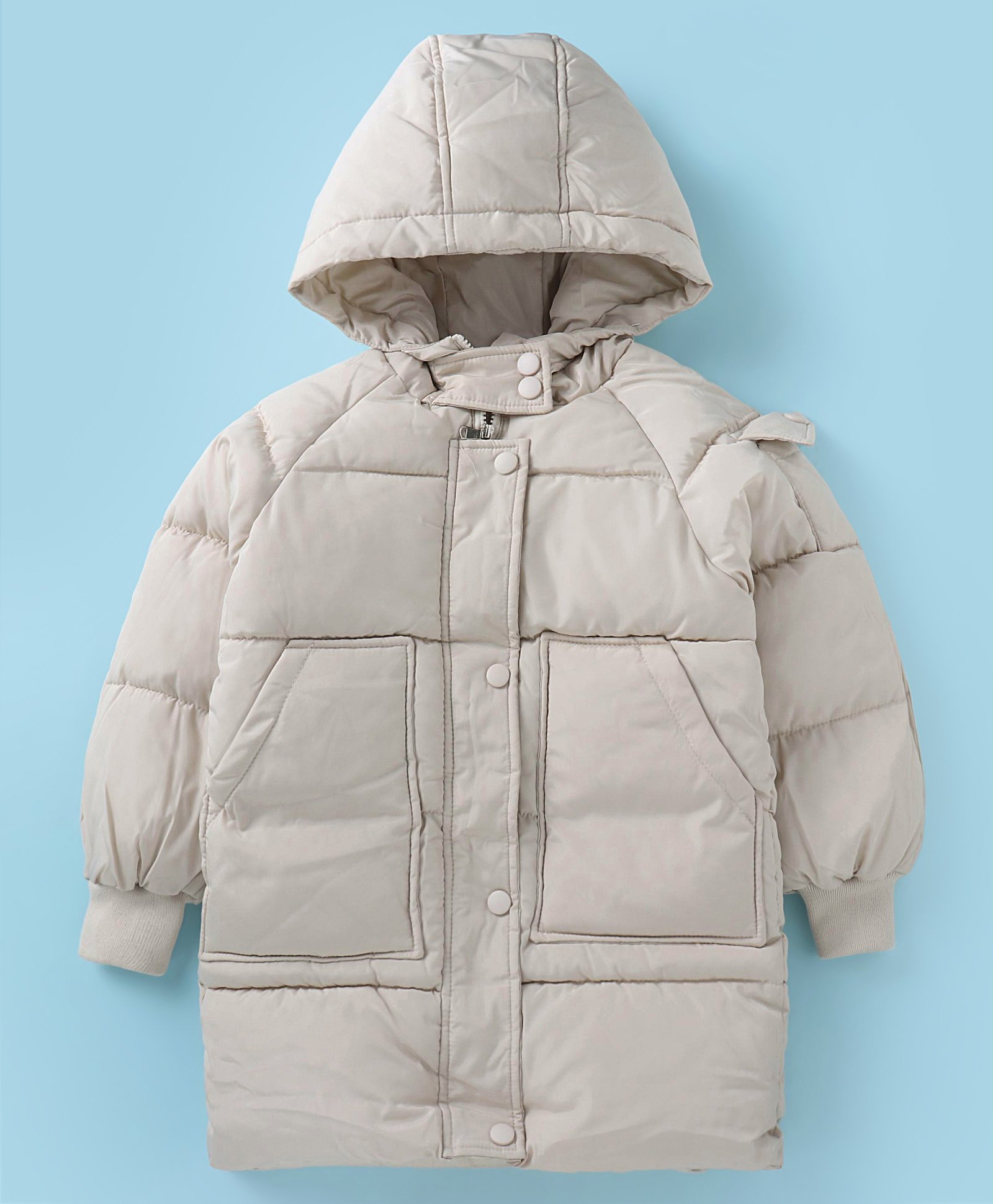 Kookie Kids Full Raglan Sleeves Padded Hooded Jacket with Solid Colour - Beige-picture-14