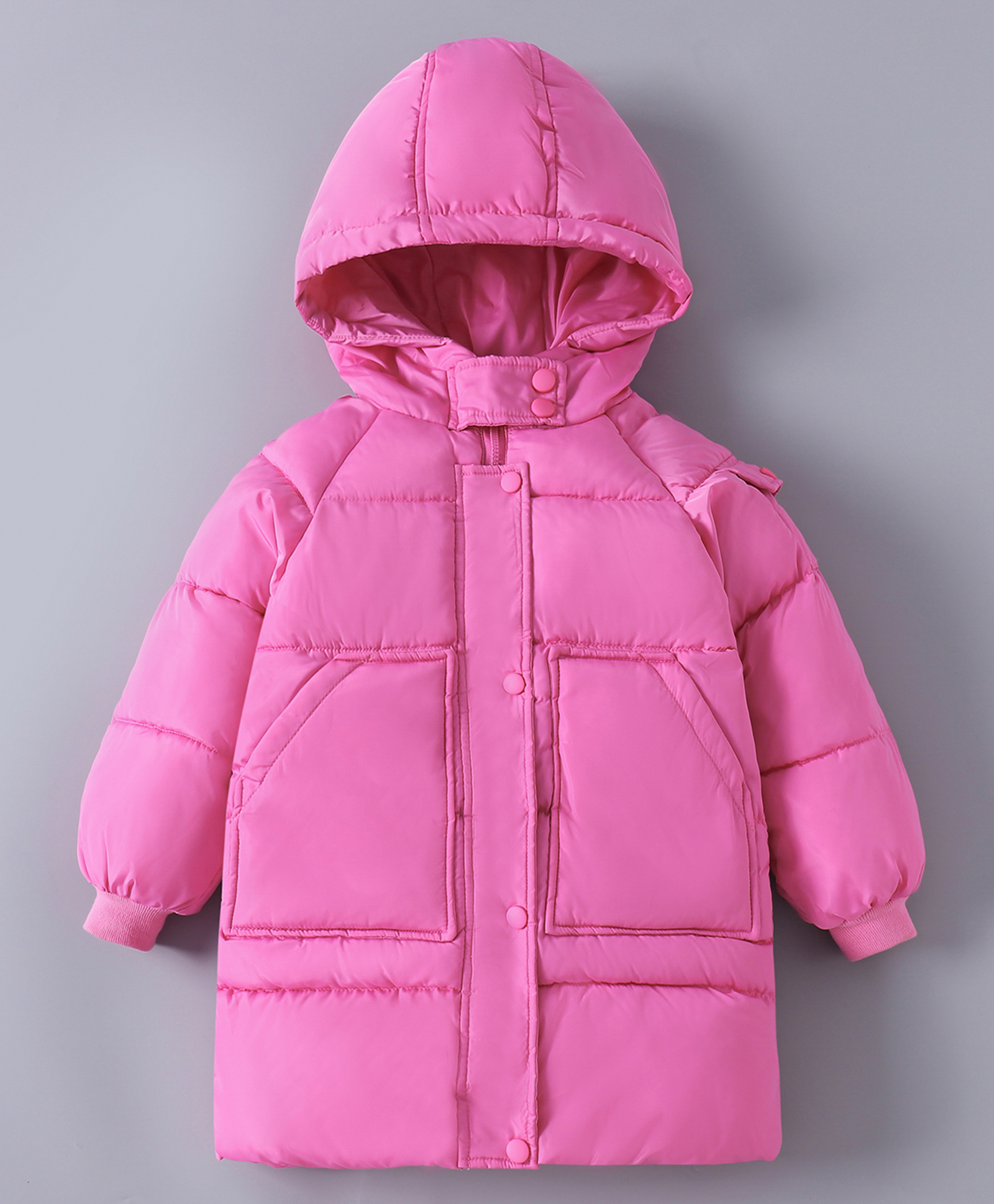 Kookie Kids Full Raglan Sleeves Padded Hooded Jacket with Solid Colour - Fuchsia-image-6