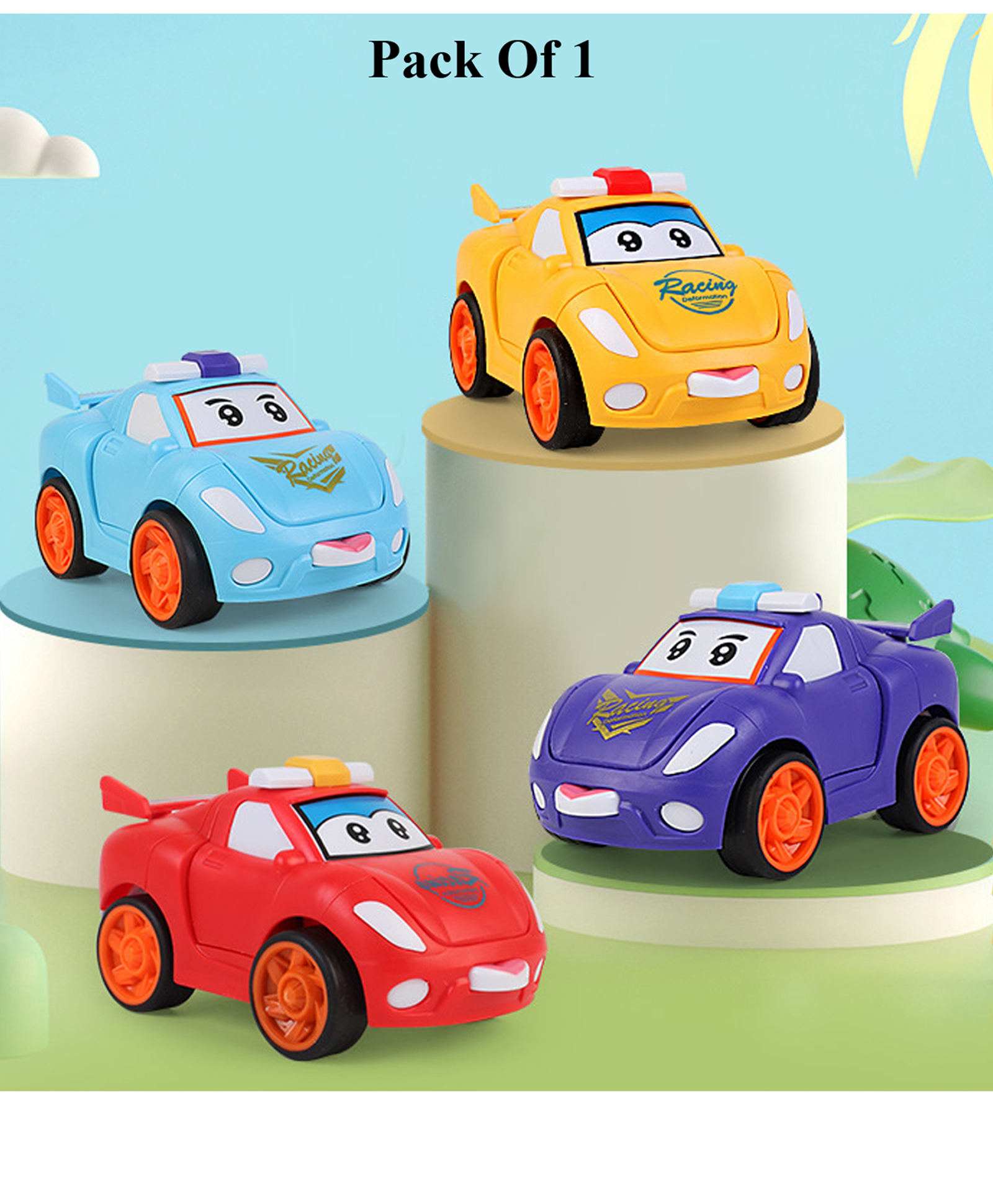Domenico Mini Cartoon Transformer Pull Back Convertible From Car to Robot - Colour May Vary, Pack Of 1-image-19