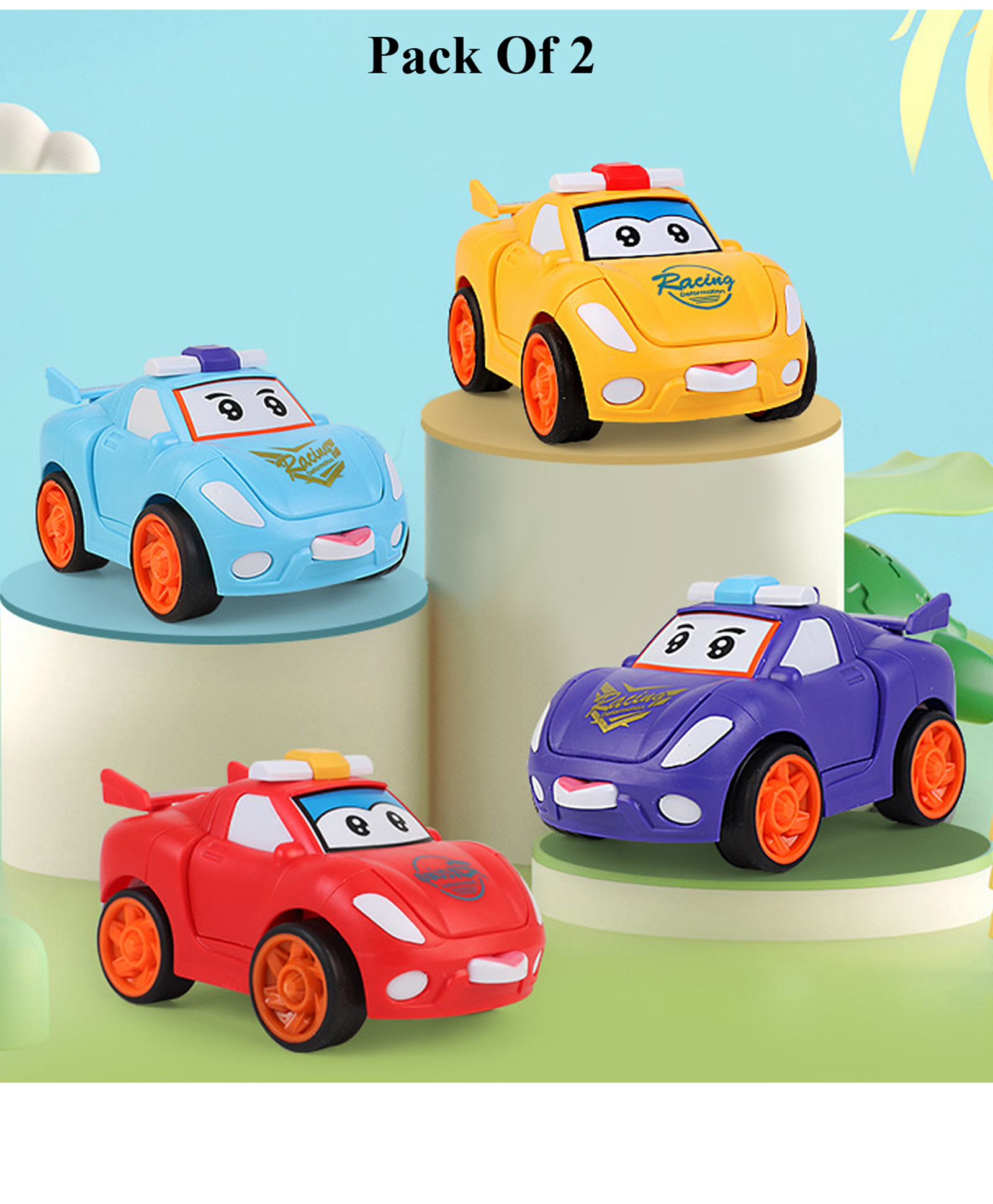 Domenico Mini Cartoon Transformer Pull Back Convertible From Car to Robot - Colour May Vary, Pack Of 2-image-17