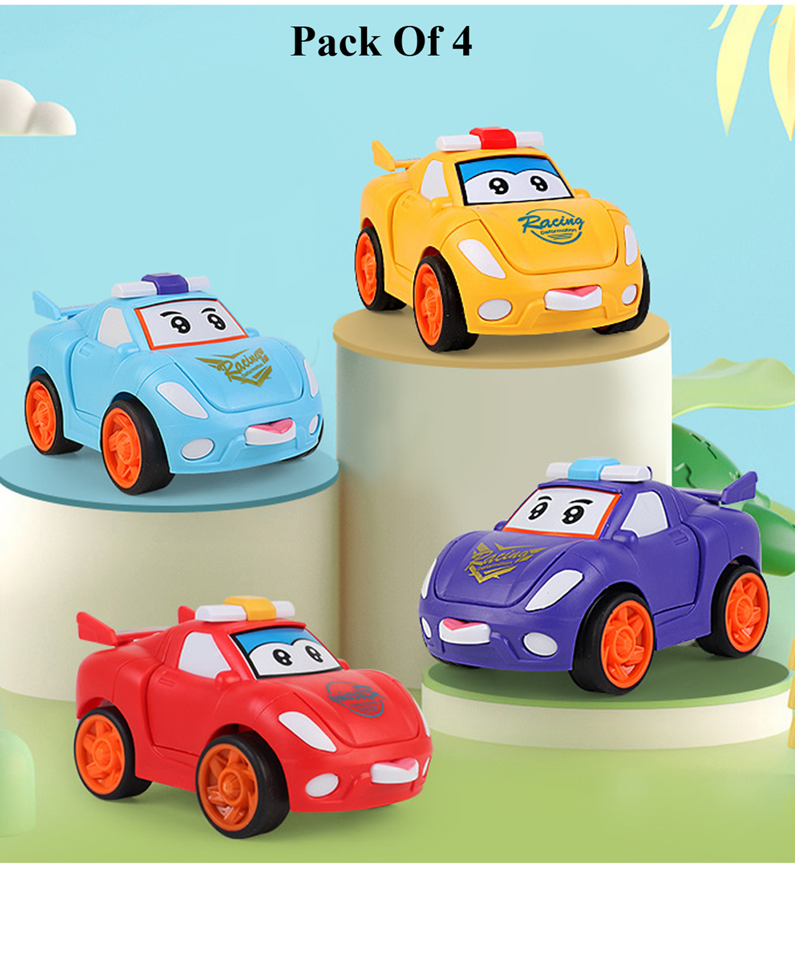 Domenico Mini Cartoon Transformer Pull Back Convertible From Car to Robot - Colour May Vary, Pack Of 4-image-16