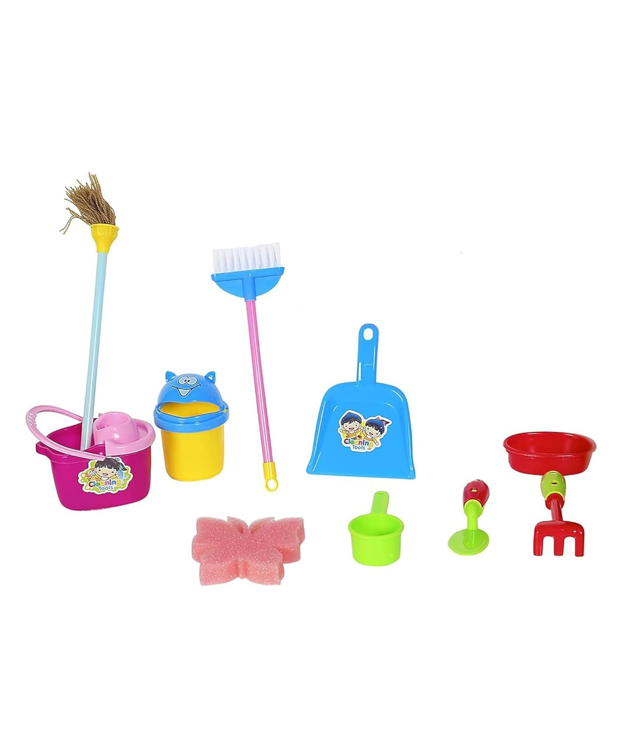 Sanjary Cleaning Set Mini  Accessories House Cleaning Tools Set Plastic Cleaning Kit for Kids pack of 10pcs - Color & Design May Vary-image-2