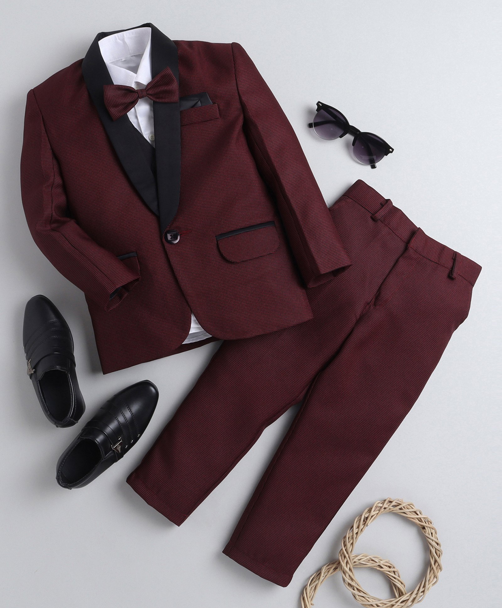 Jeet Ethnics Full Sleeves Self Designed 4 Piece Coordinating Party Suit - Maroon-image-5