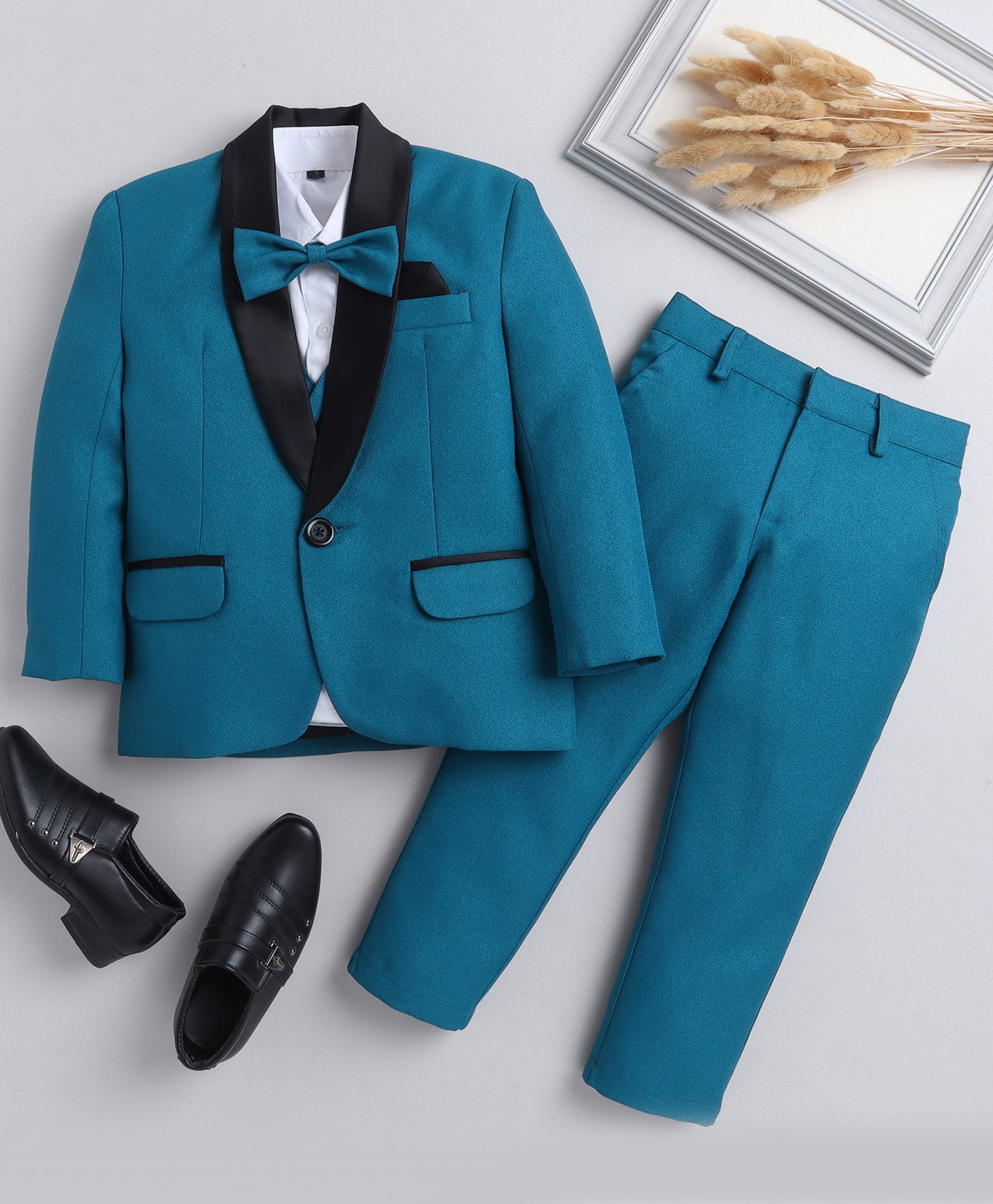 Jeet Ethnics Full Sleeves Solid 4 Piece Coordinating Party Suit Set - Teal Blue-picture-10