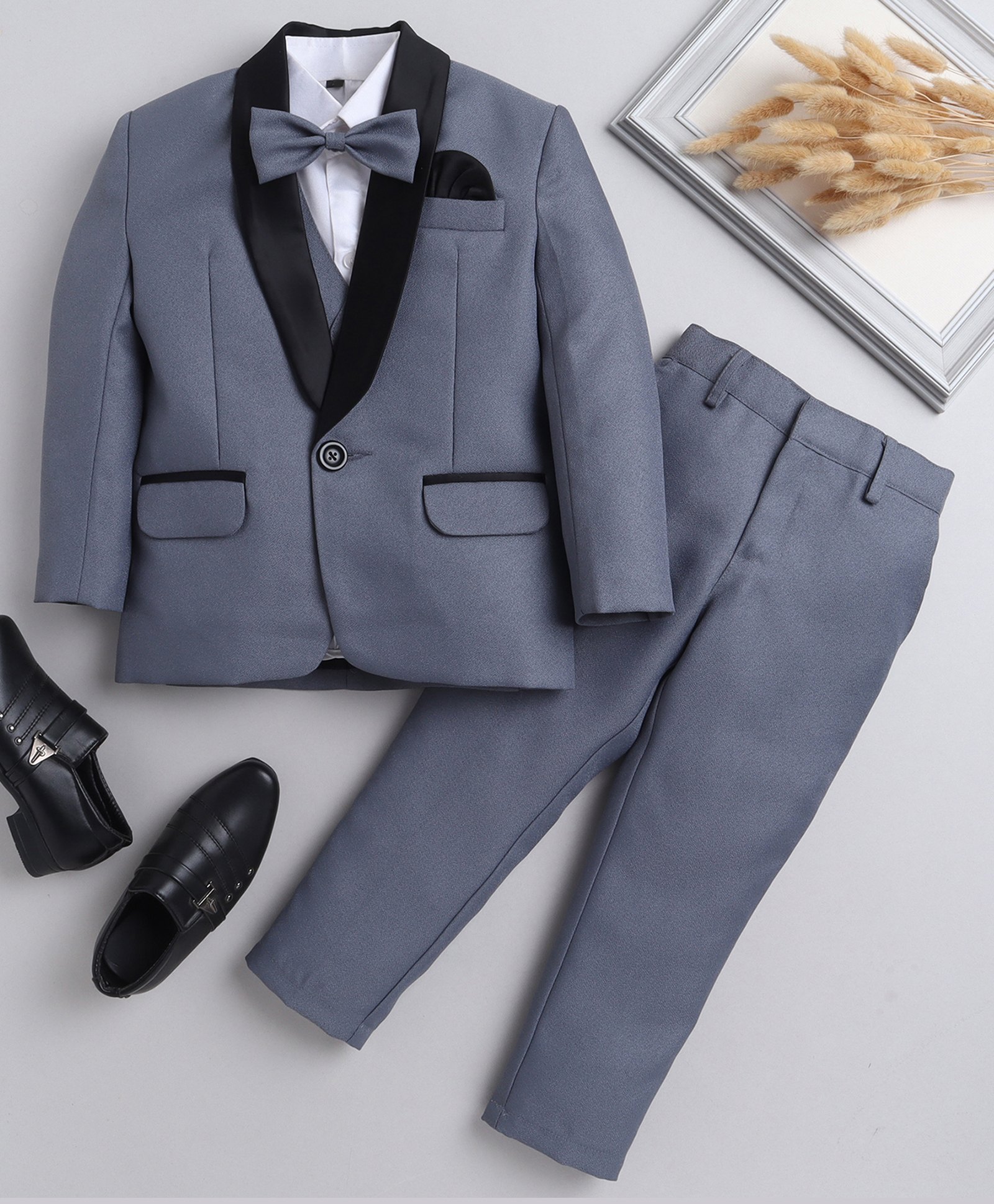 Jeet Ethnics Full Sleeves Solid 4 Piece Coordinating Party Suit Set - Grey-picture-11