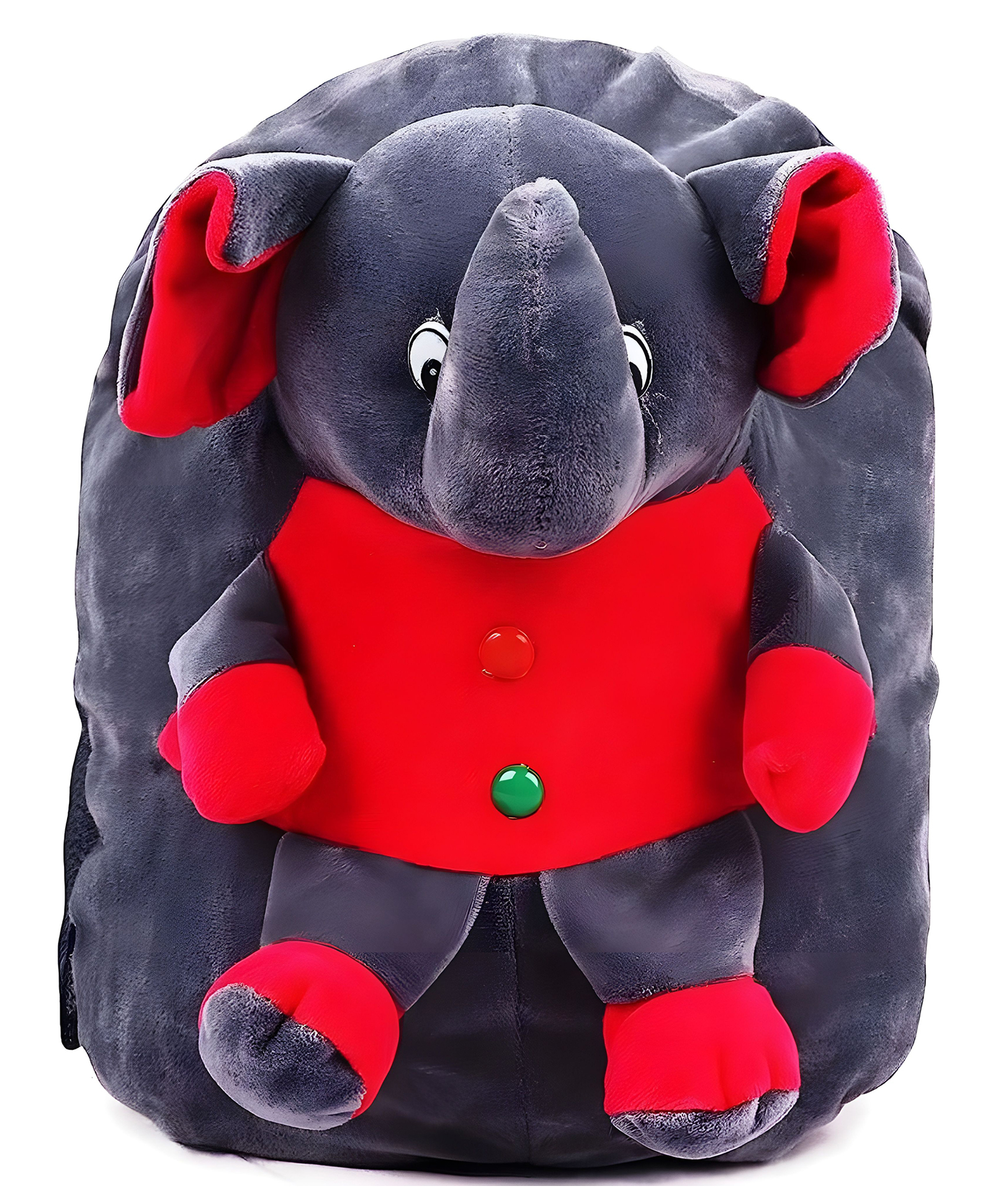 Delicado Height 14 Inches Premium Quality Soft design Full body Grey red Elephant shape school Bag for Kids-image-27
