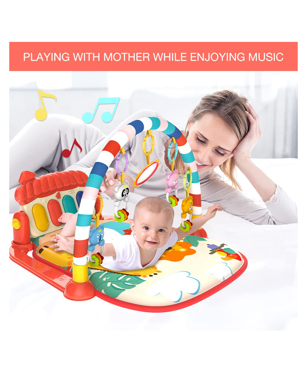 Sanjary Baby Play Mat Gym & Fitness Rack with Hanging Rattles Lights & Musical Keyboard Mat Piano Multi Function-image-30