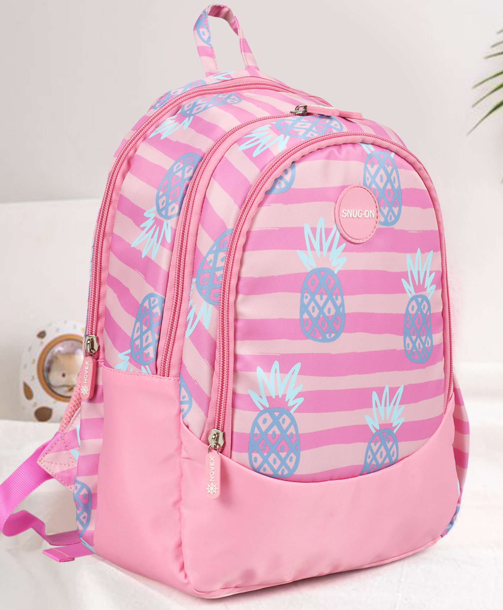 NOVEX SNUG-ON Pine Apple Printed Kids School Bag For Girls/Kids Backpack - (Pink, 15 Inch)-picture-19