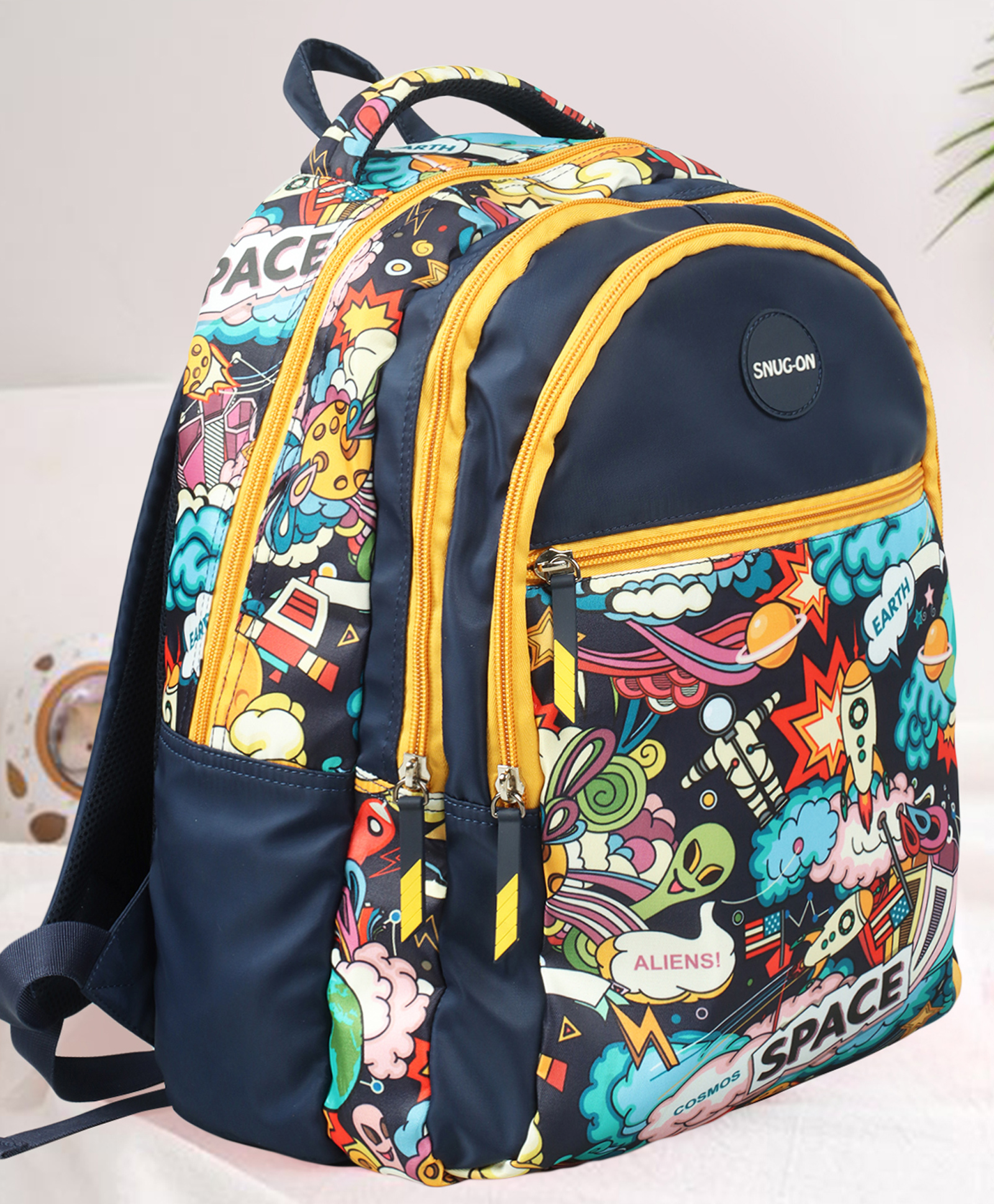 NOVEX SNUG-ON Space Printed Kids School Bag For Boys With Stationery Pouch/Kids Backpack - (Blue, 17 Inch)-image-42
