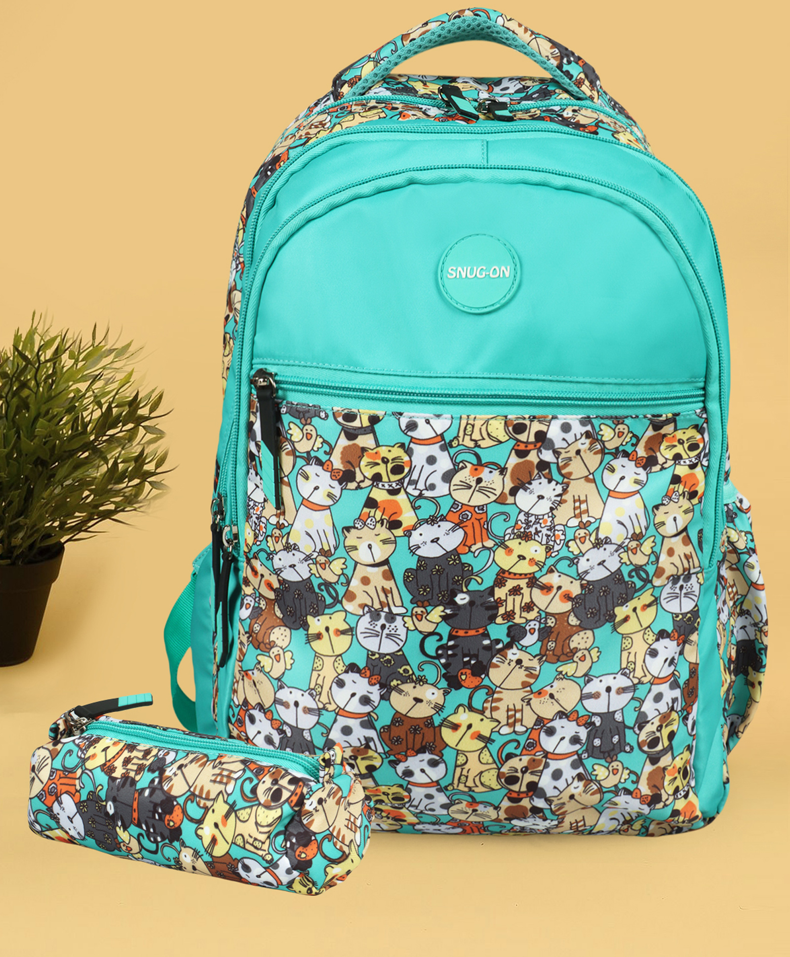 NOVEX SNUG-ON Kitten Printed Kids School Bag For Girls With Stationery Pouch/Kids Backpack - (Green, 17 Inch)-picture-11