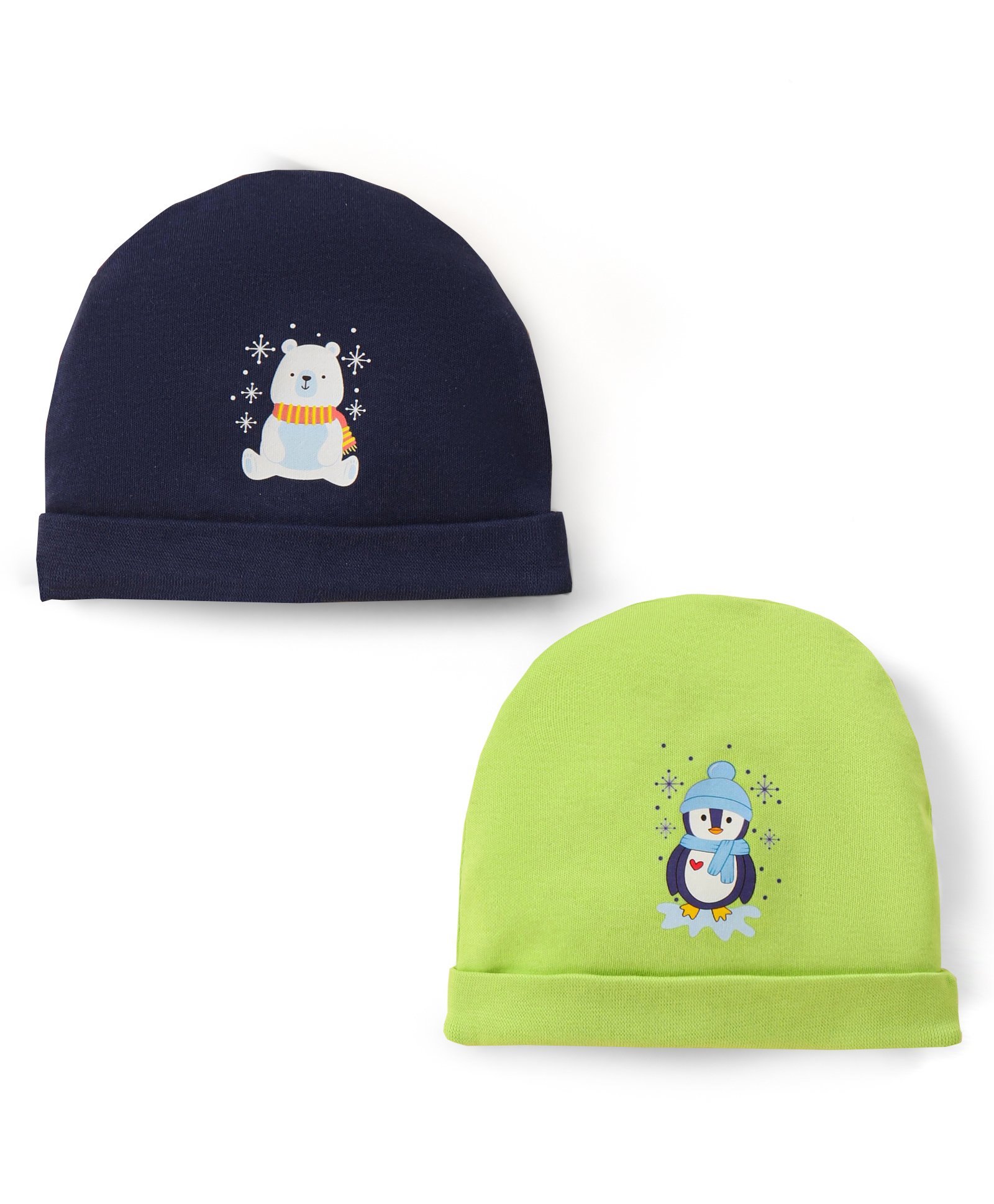 Doodle Poodle Interlock Cotton Caps with Penguin & Bear Print Pack of 2 - Green & Blue-image-15