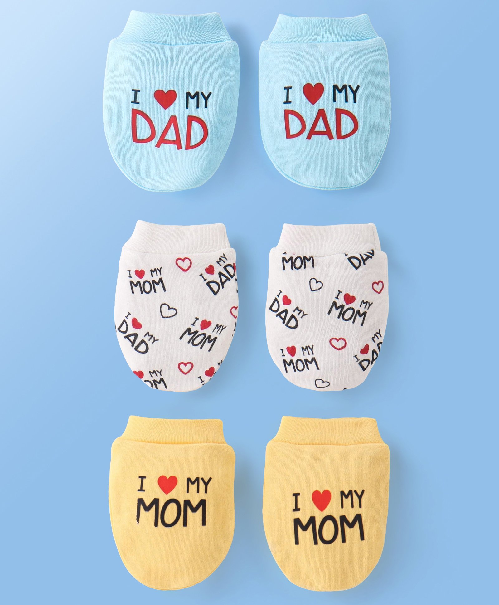 Doodle Poodle Interlock Cotton  Mittens With Text Print Pack of 3 - Yellow Blue & White-picture-13