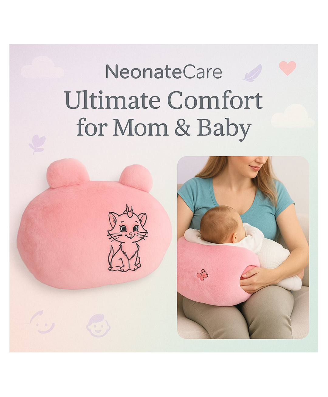 NeonateCare Nursing Arm Pillow, Breastfeeding and Bottle Feeding Head Support Pillow, Travel-Friendly and Washable (Pink)(Color and design May vary)-picture-24