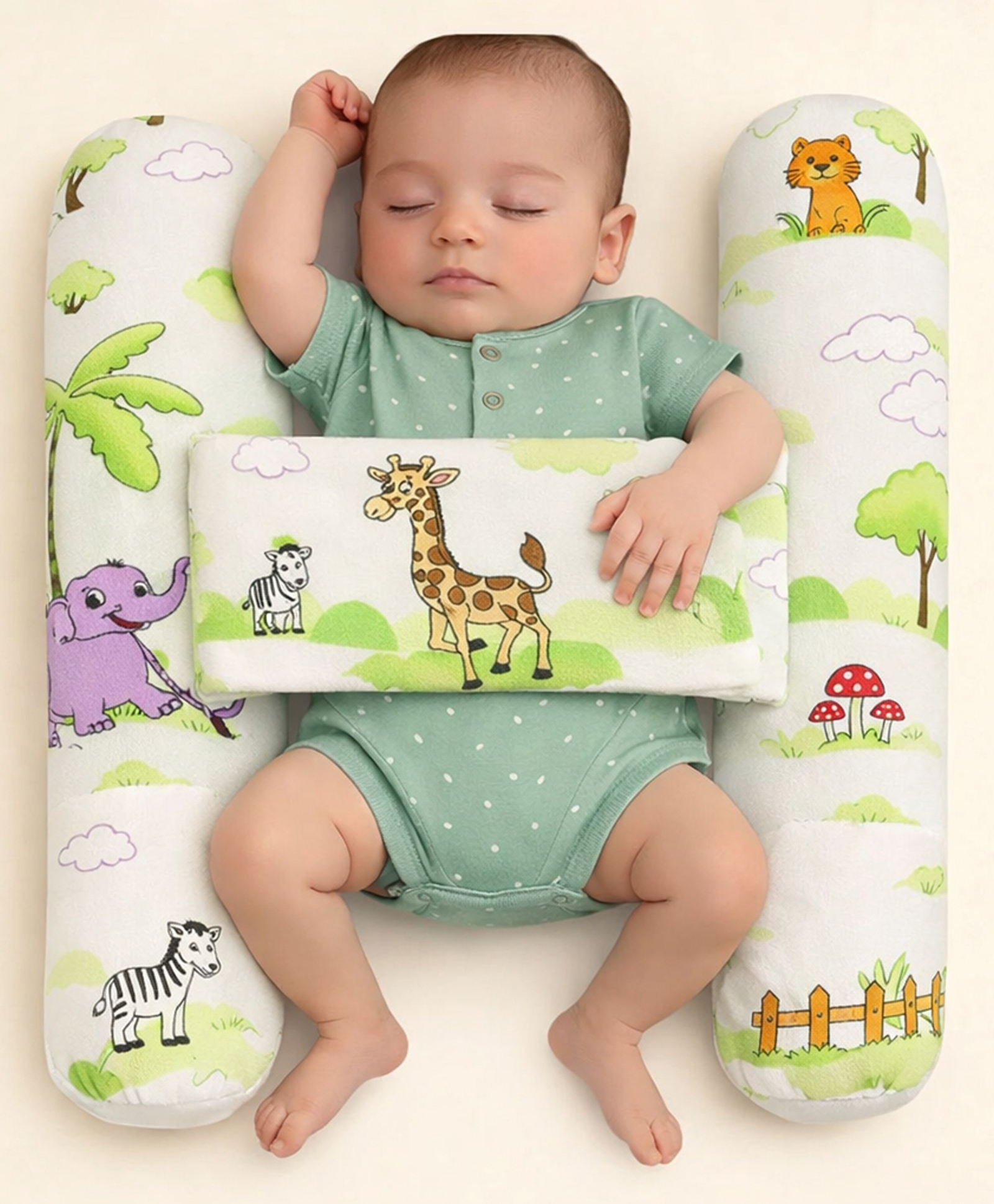 NeonateCare Unisex Infant Toddler Baby Anti Rolling Bolster Pillow, Baby Sleep Positioner Pillow for Newborn (Jungle-Blue)(Color and design May vary)-picture-4