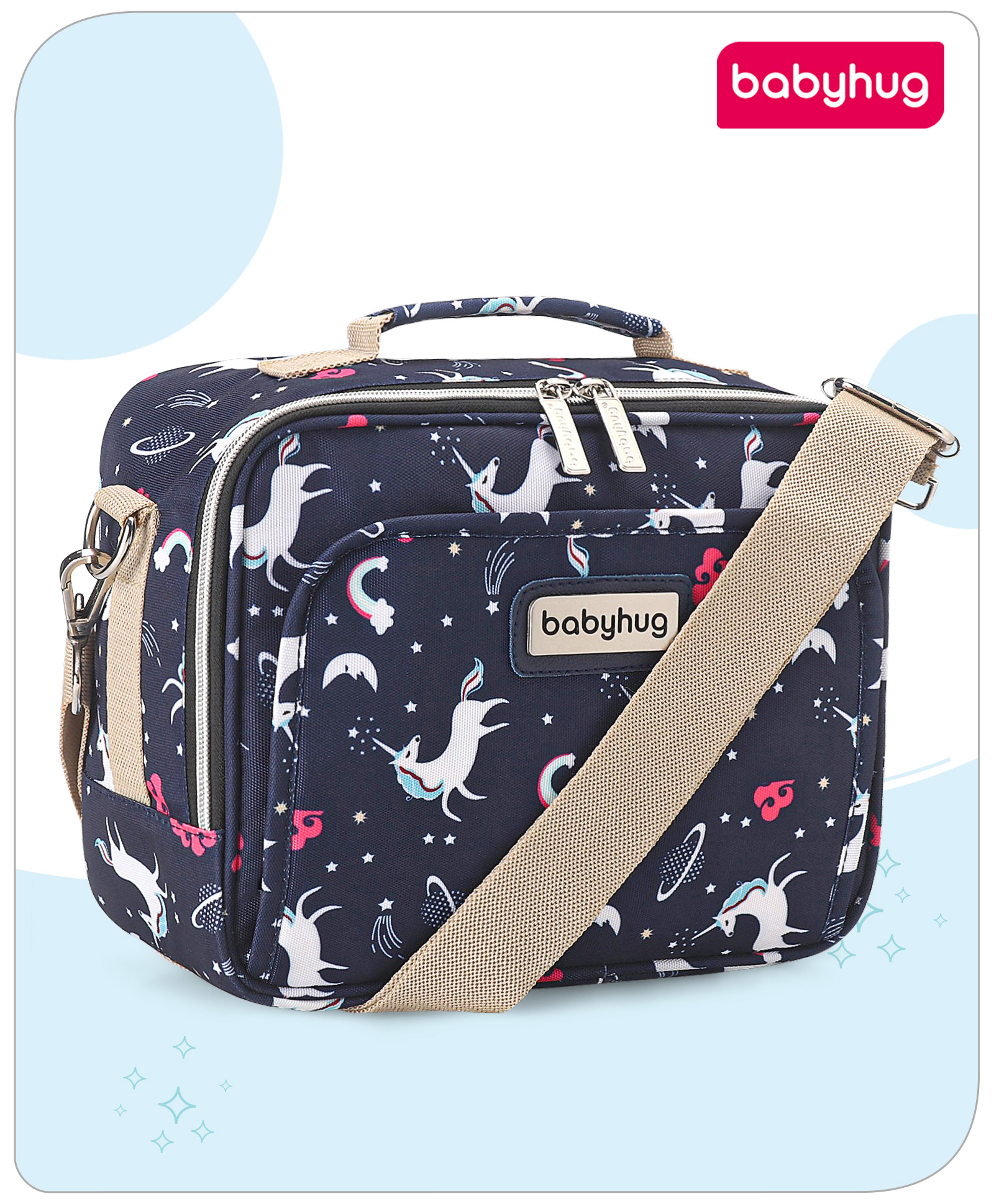Babyhug Mini Travel Diaper Sling Bag Unicorn Theme- Blue-image-36