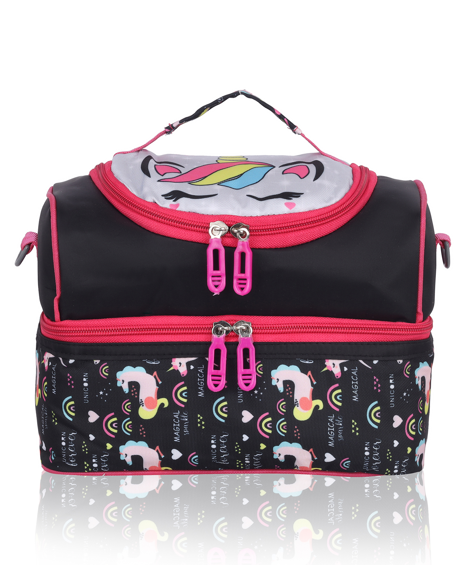 Echo Boomers Black Unicorn Printed Double Layer Insulated Tiffin Lunch Bag with Detachable Strap-image-36