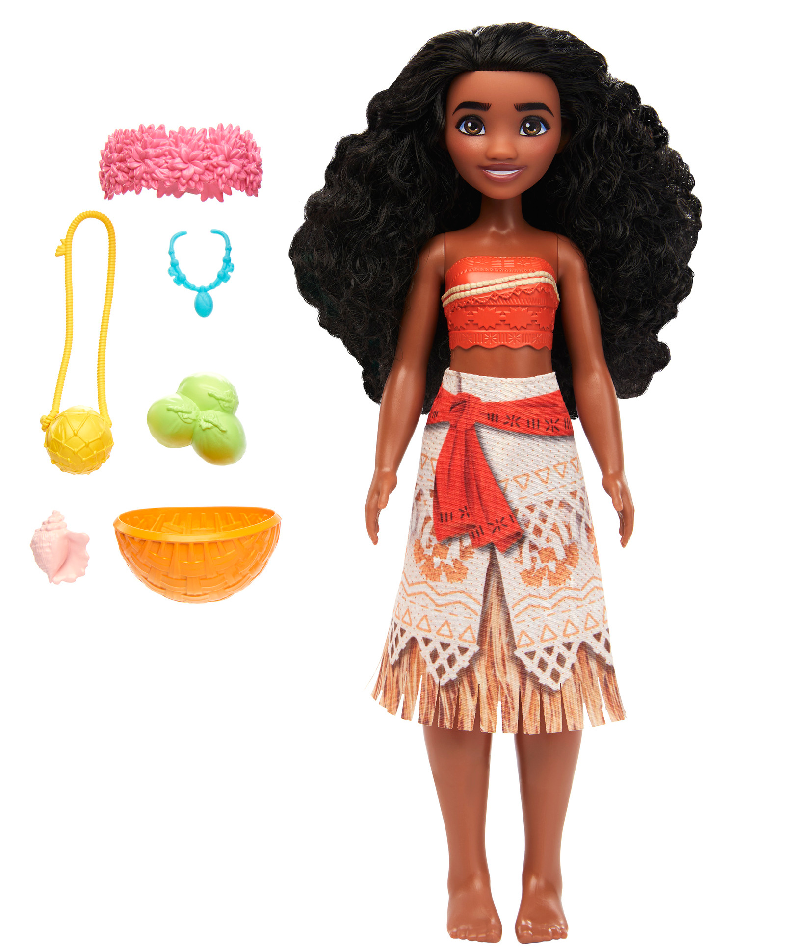Disney Princess Island Adventure Moana Posable Fashion Doll with 6 Fashion Accessories Orange - Height 26.5 cm