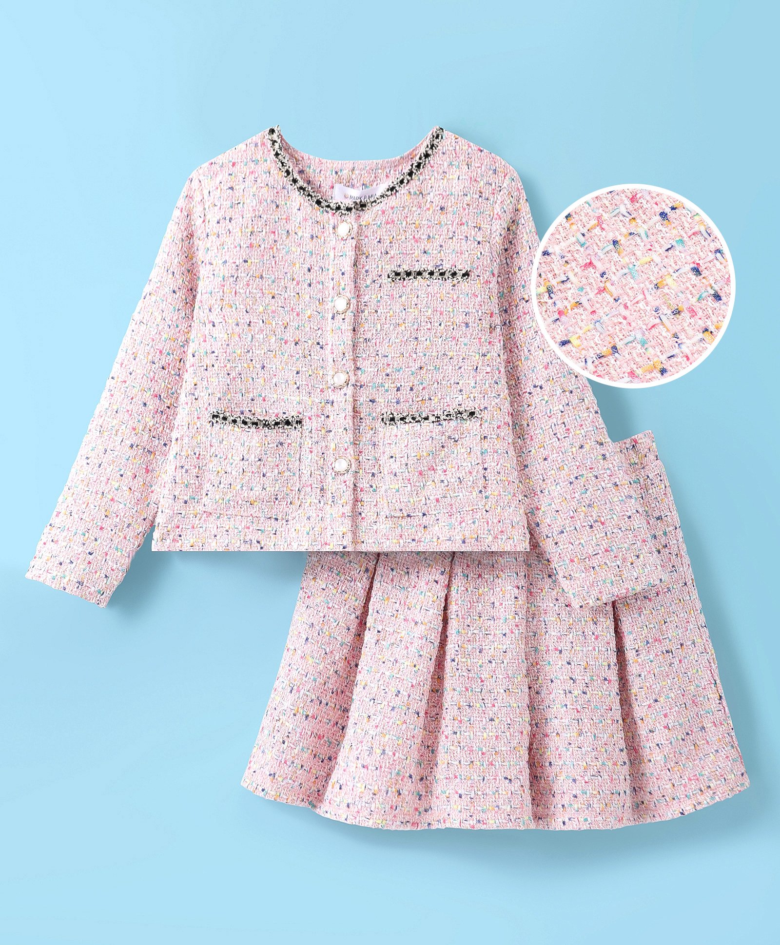 Mark & Mia Full Sleeves Embroidered Top & Pleated Skirt Winter Party Suit - Pink-picture-19