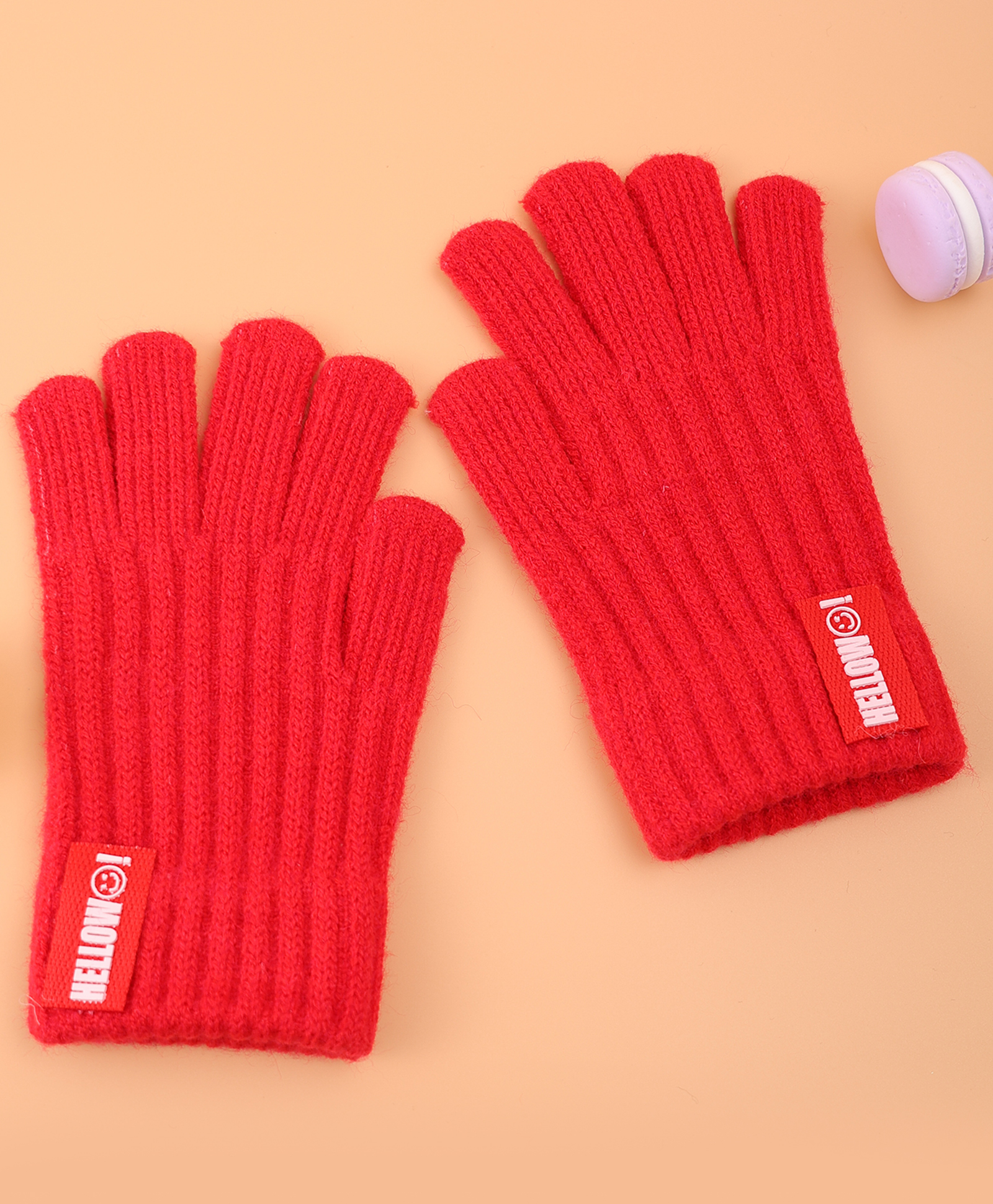 Pine Kids Pair of Winter Gloves With Text Patch - Red