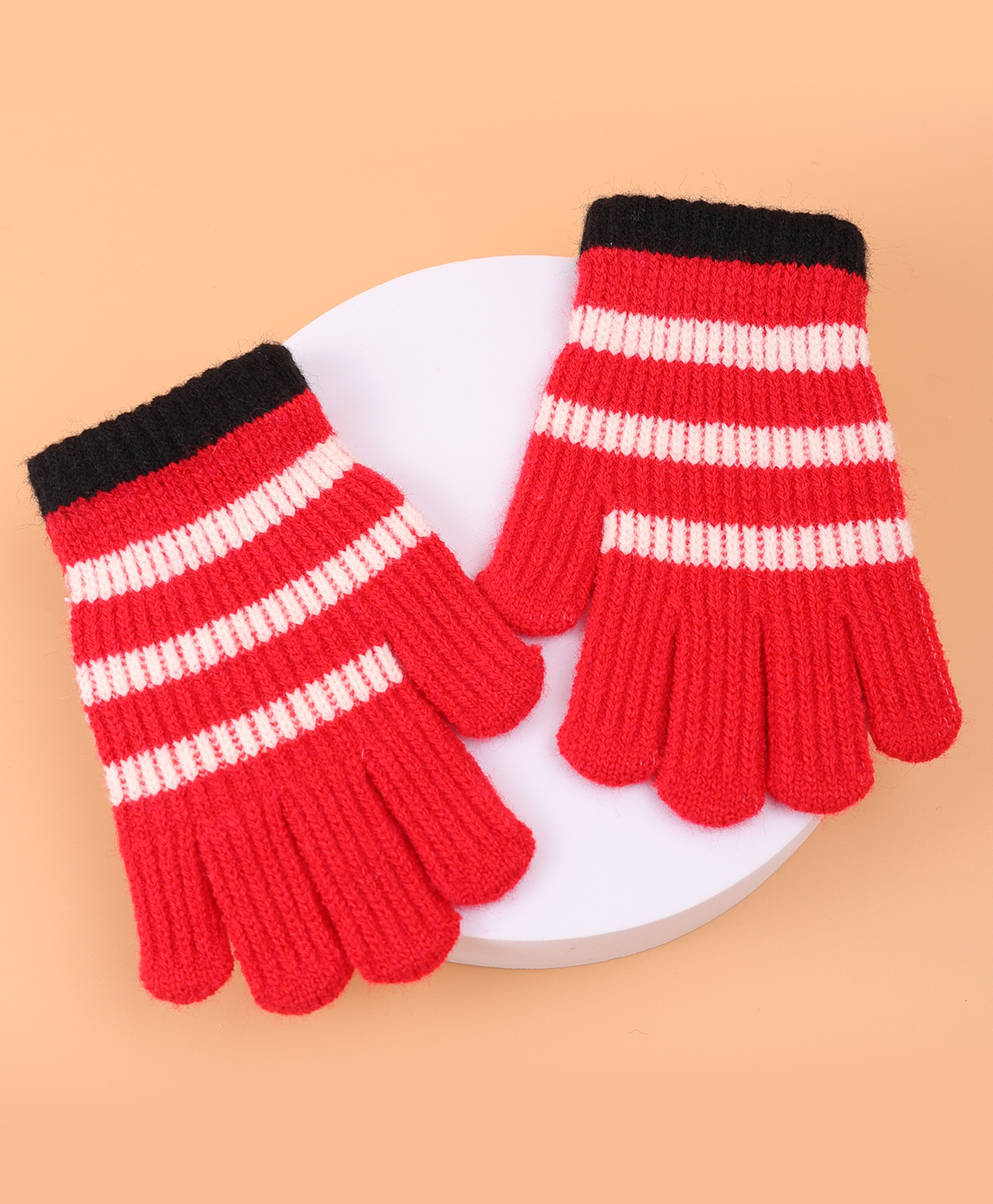 Pine Kids Pair ofWinter Gloves With Strips Design - Red-picture-20