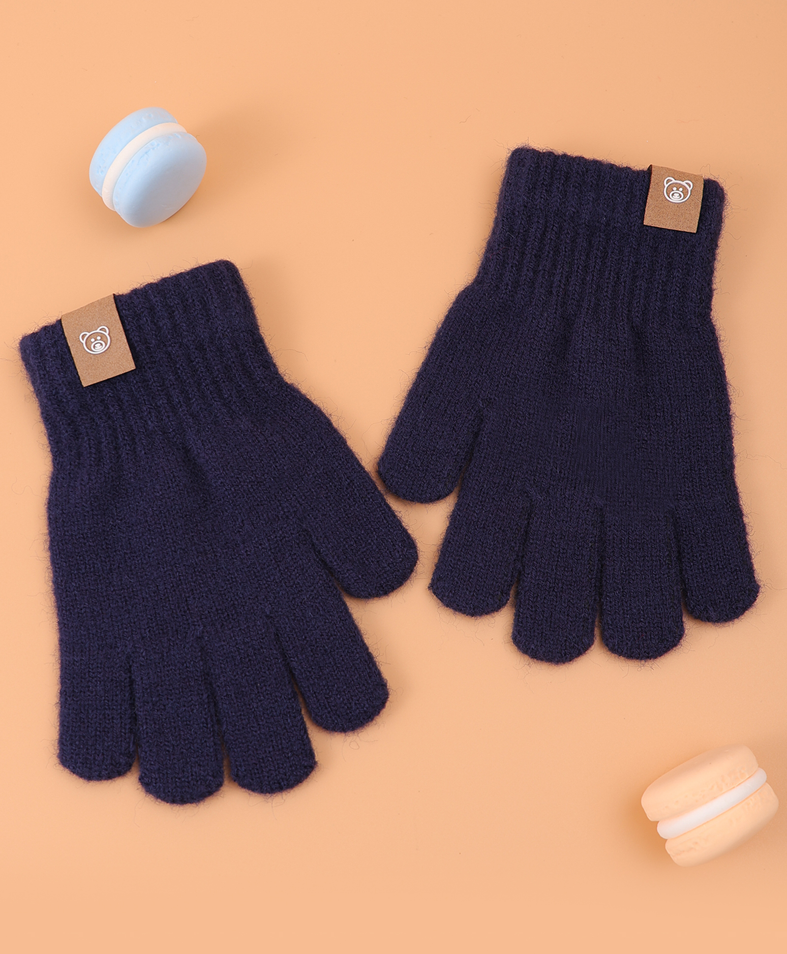 Pine Kids Pair Of Winter Gloves With Bear Patch - Navy Blue